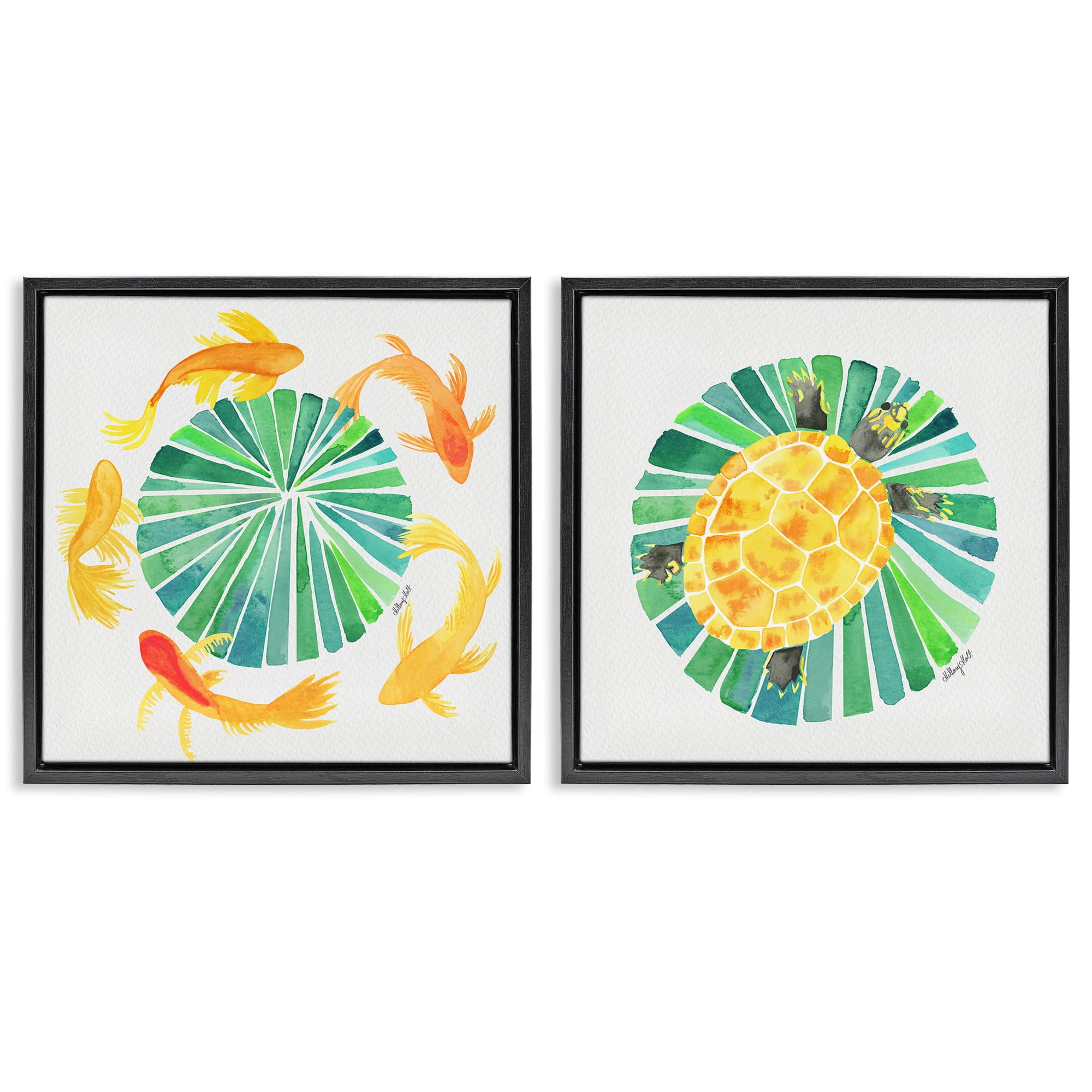 Stupell Industries Orbital Aquatic Creatures 2 Piece Black Framed Floater Canvas Set, design by Hillary Holt