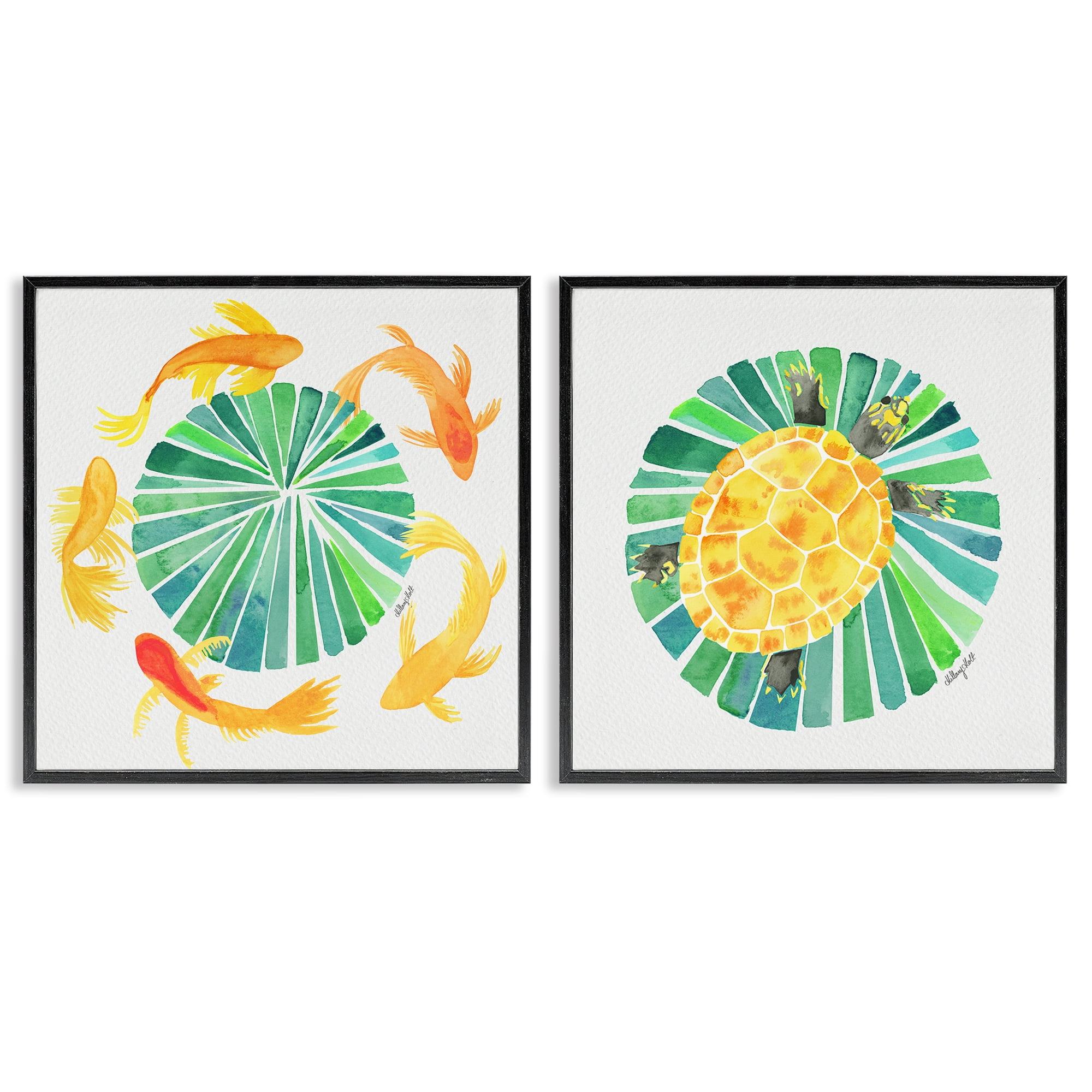 Stupell Industries Orbital Aquatic Creatures 2 Piece Black Framed Giclee Art Set, design by Hillary Holt