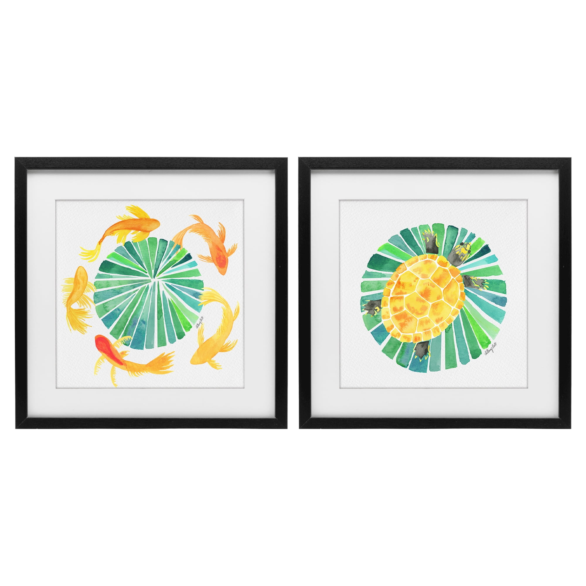 Stupell Industries Orbital Aquatic Creatures 2 Piece Black Framed Print Under Glass Set, design by Hillary Holt