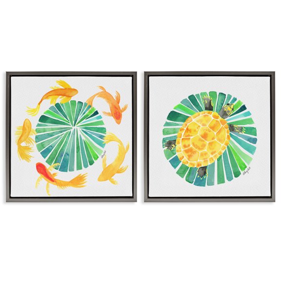 Stupell Industries Orbital Aquatic Creatures 2 Piece Gray Framed Floater Canvas Set, design by Hillary Holt