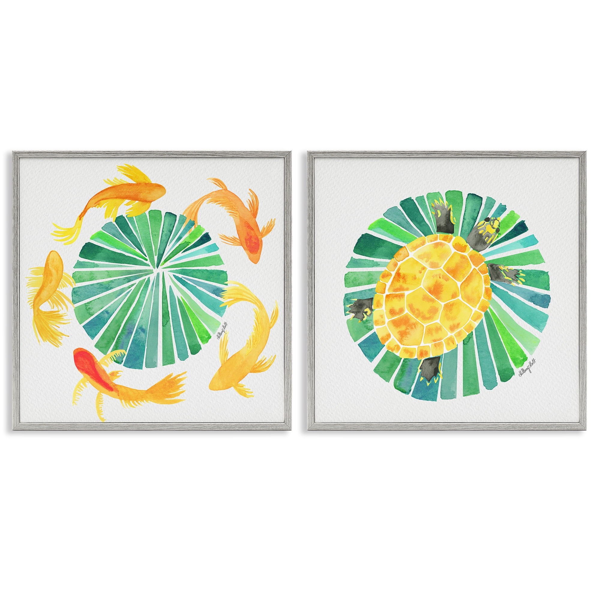 Stupell Industries Orbital Aquatic Creatures 2 Piece Gray Framed Giclee Art Set, design by Hillary Holt