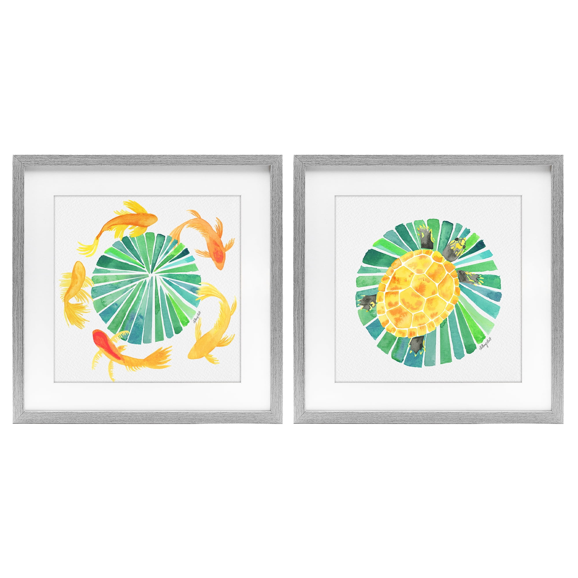 Stupell Industries Orbital Aquatic Creatures 2 Piece Gray Framed Print Under Glass Set, design by Hillary Holt