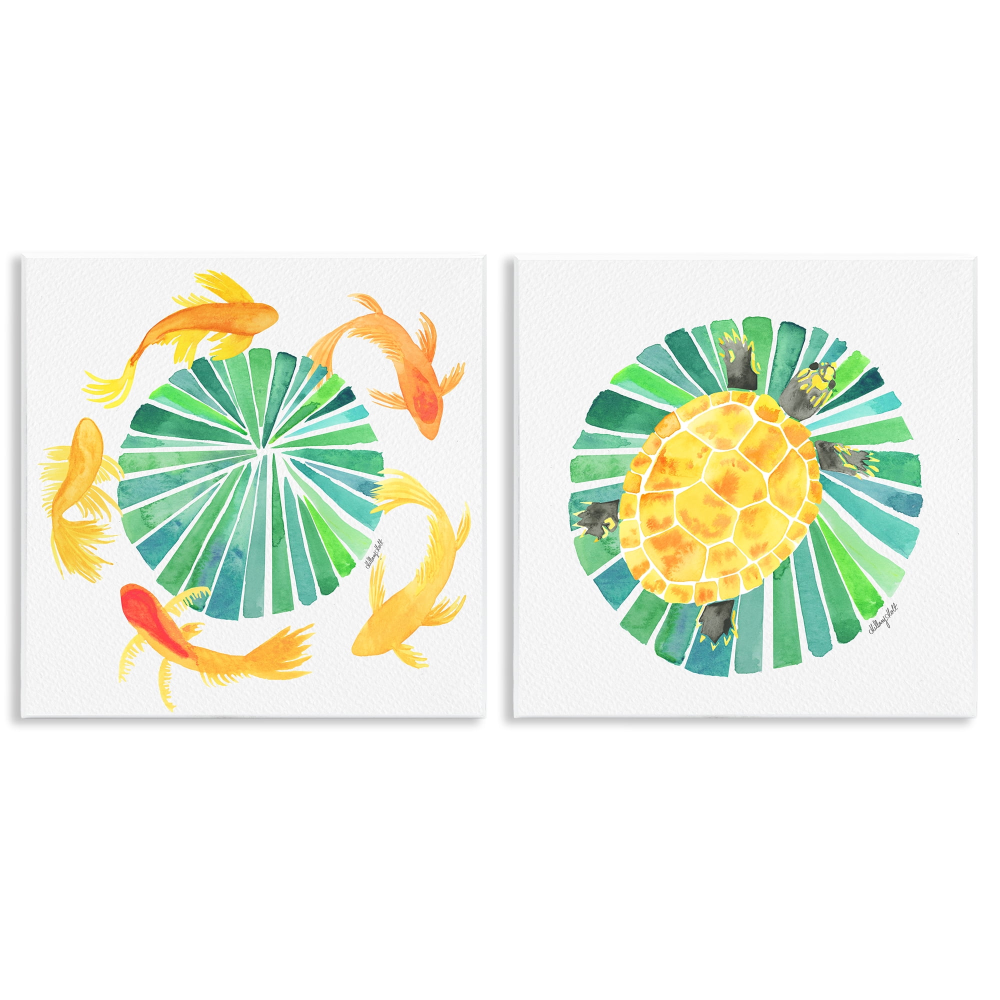 Stupell Industries Orbital Aquatic Creatures 2 Piece Wall Plaque Art Set, design by Hillary Holt