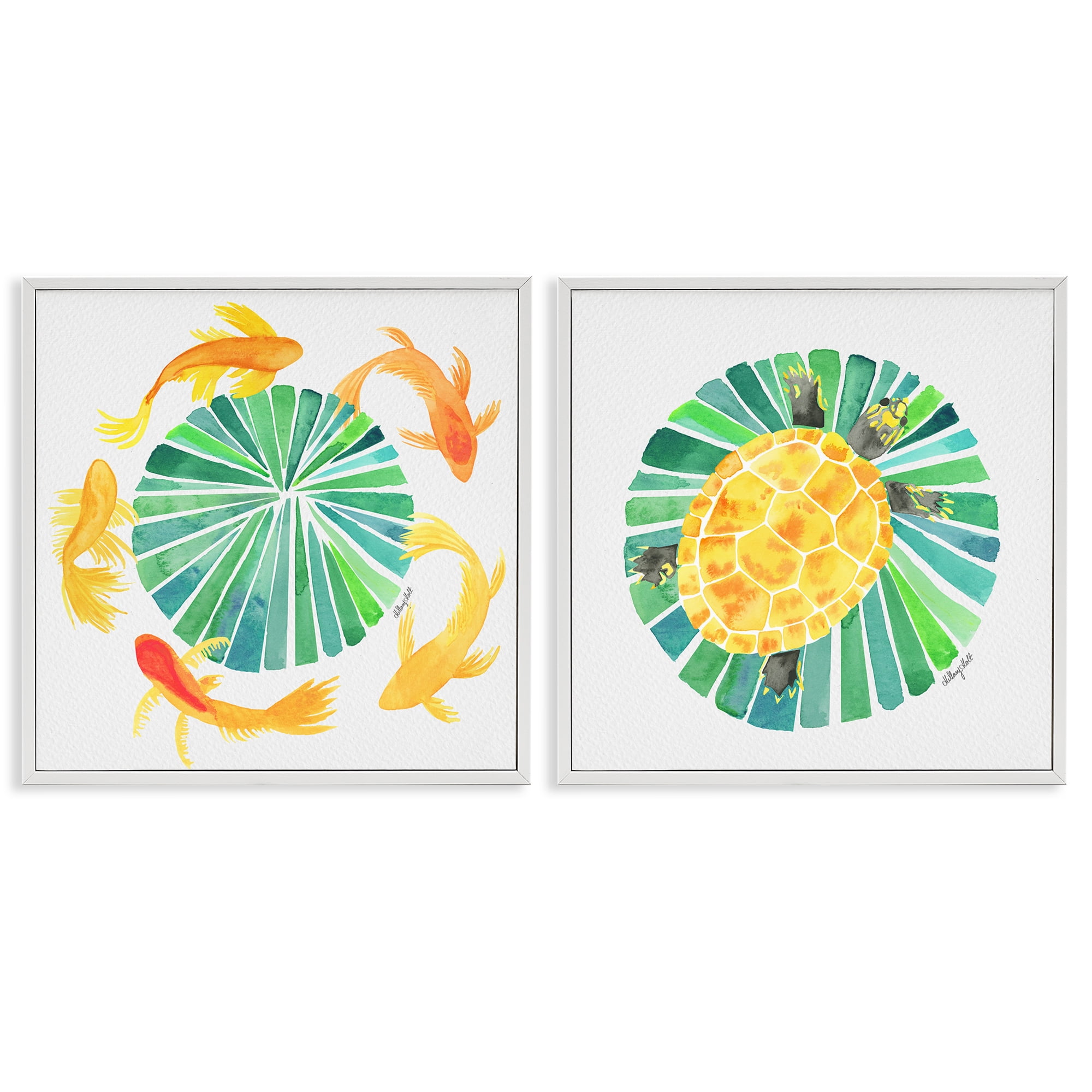 Stupell Industries Orbital Aquatic Creatures 2 Piece White Framed Giclee Art Set, design by Hillary Holt