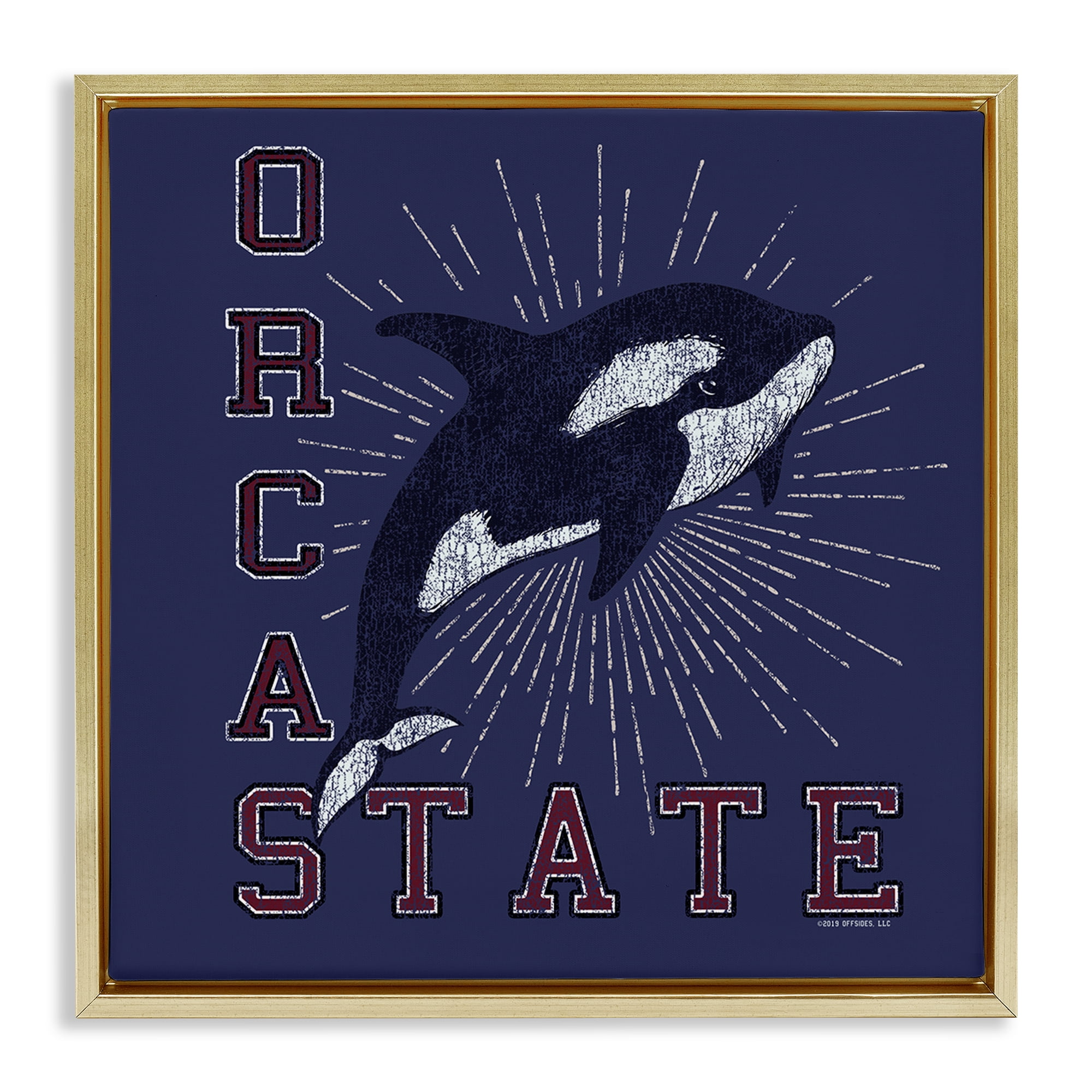 Stupell Industries Orca State Varsity Animals Painting Gold Floater Framed Canvas Art Print Wall Art, 18 x 18