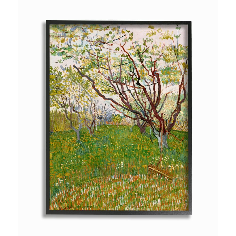 Stupell Industries Orchard Field Green Brown Van Gogh Classical Painting Black Framed Art Print Wall Art, 24x30, by Vincent Van Gogh