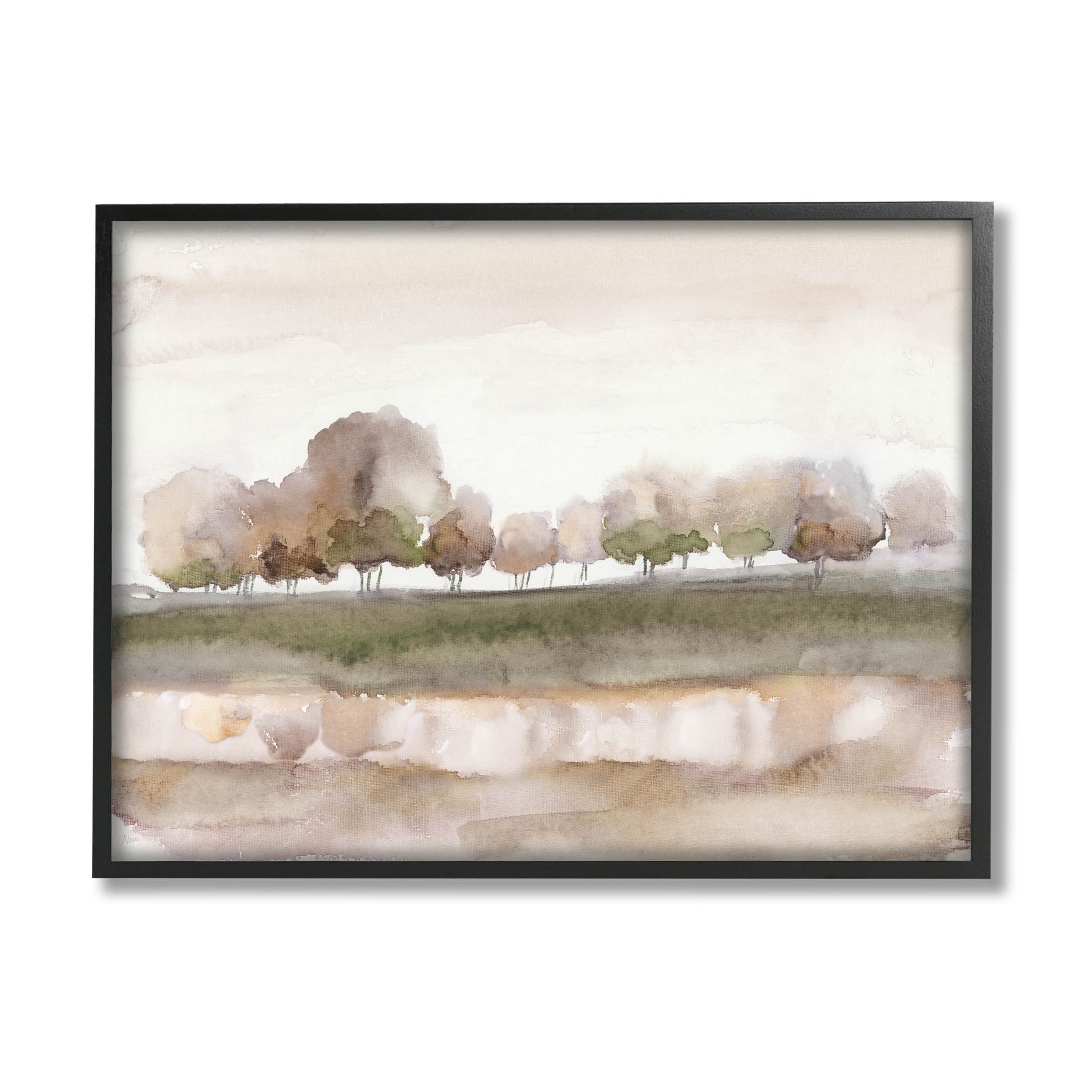 Stupell Industries Orchard Landscape Watercolor Scene Painting Black Framed Art Print Wall Art, Design by Nan