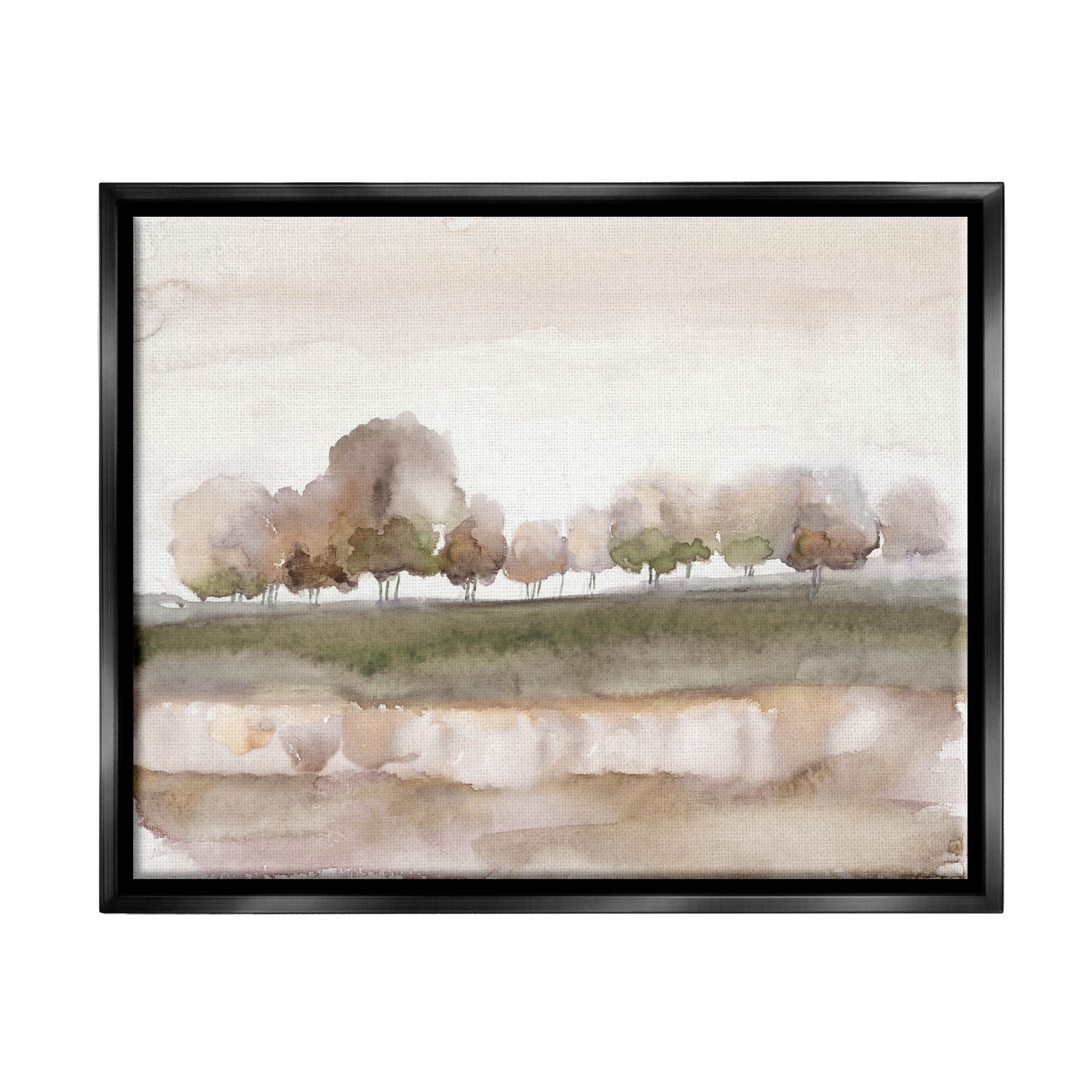 Stupell Industries Orchard Landscape Watercolor Scene Painting Jet Black Floating Framed Canvas Print Wall Art, Design by Nan