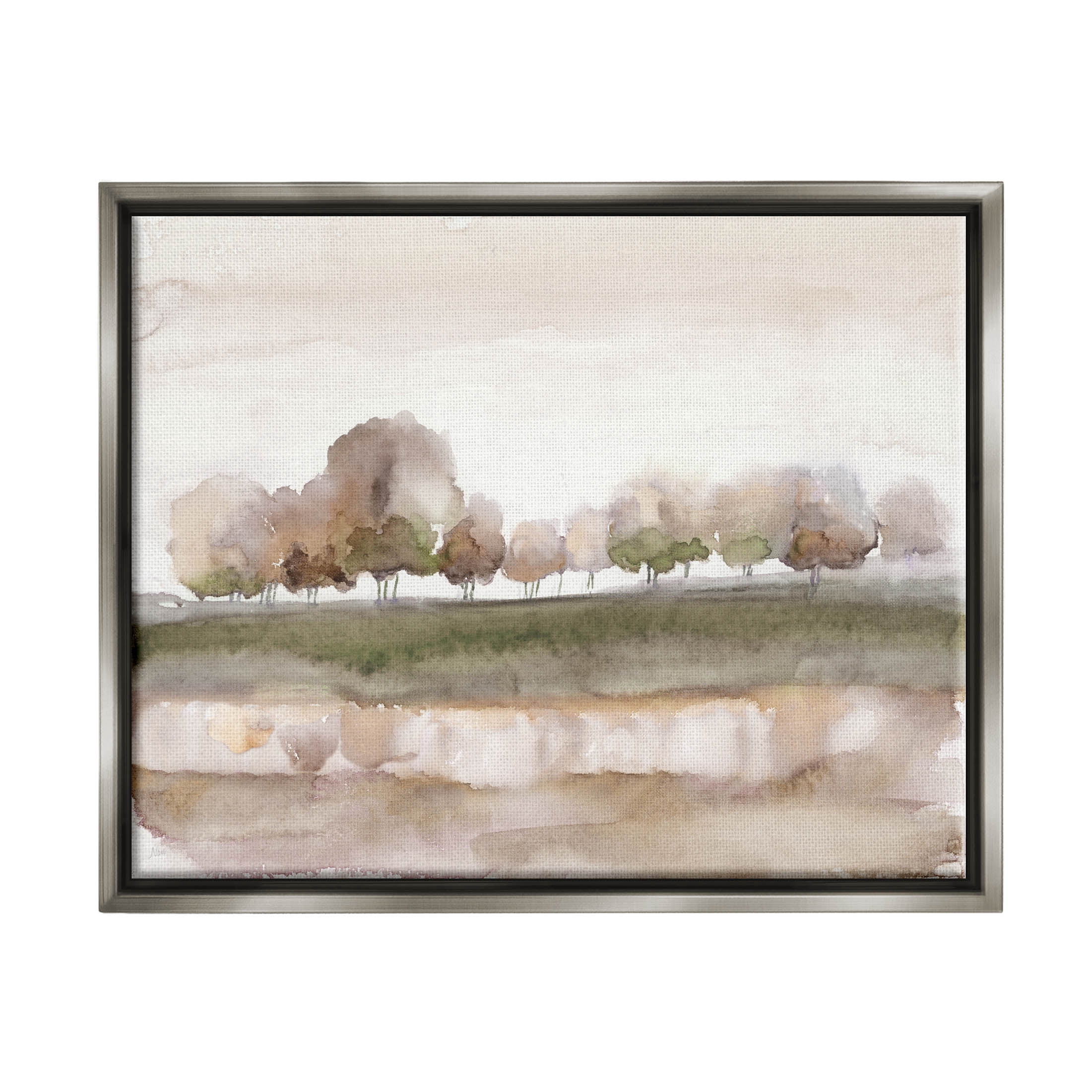 Stupell Industries Orchard Landscape Watercolor Scene Painting Luster Gray Floating Framed Canvas Print Wall Art, Design by Nan