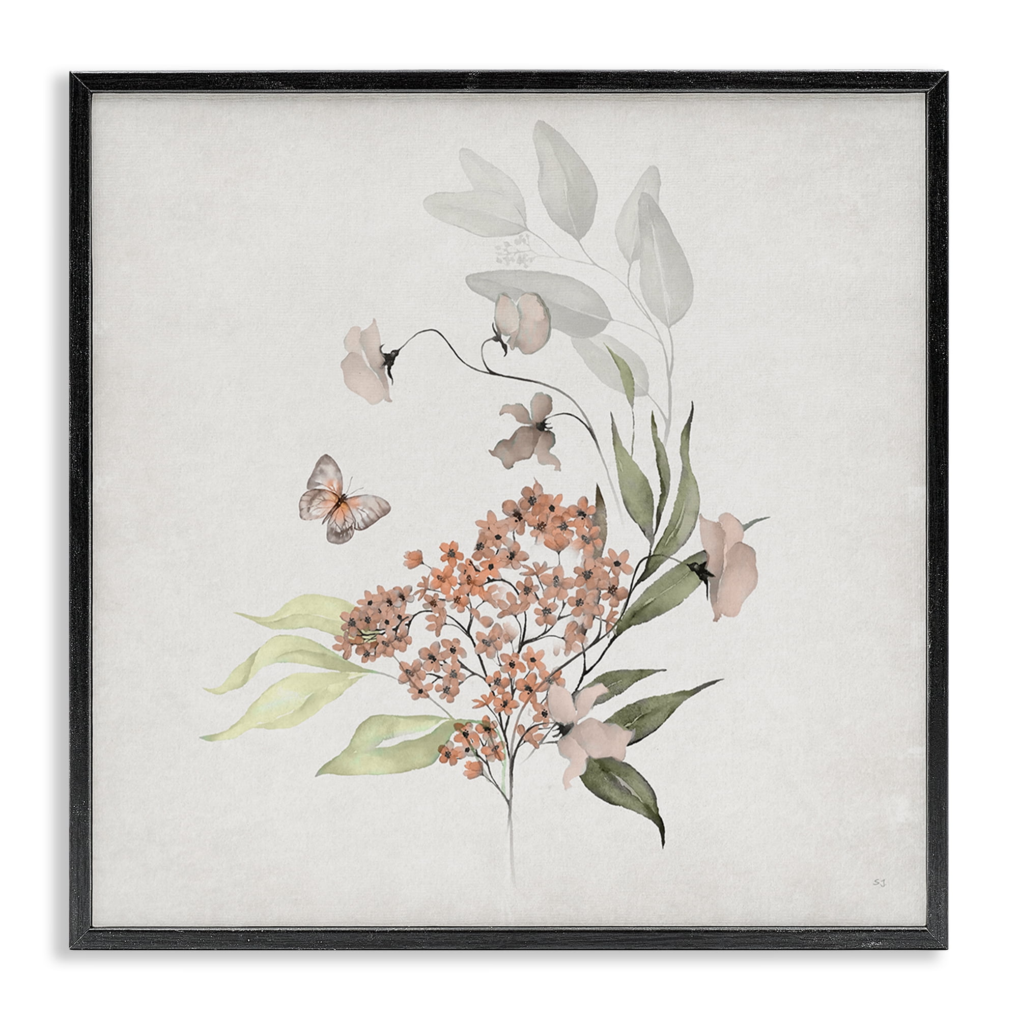 Stupell Industries Orchid Florals & Butterfly Plants & Flowers Painting Black Framed Art Print Wall Art, 17 x 17