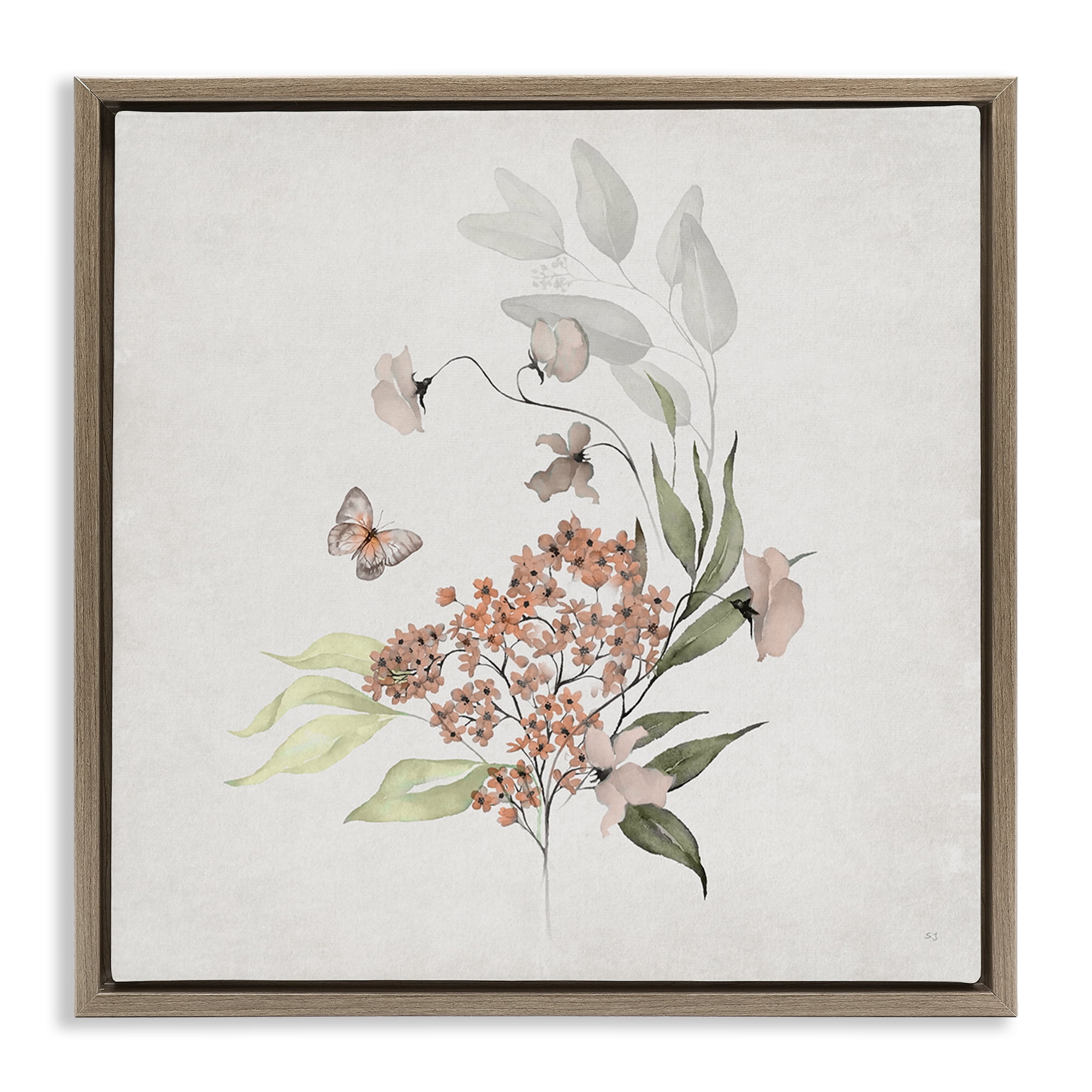 Stupell Industries Orchid Florals & Butterfly Plants & Flowers Painting Brown Floater Framed Canvas Art Print Wall Art, 18 x 18