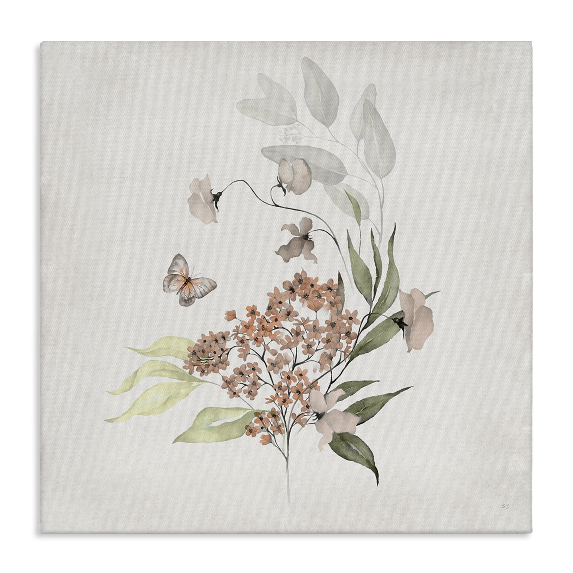 Stupell Industries Orchid Florals & Butterfly Plants & Flowers Painting Wrapped Canvas Art Print Wall Art, 24 x 24