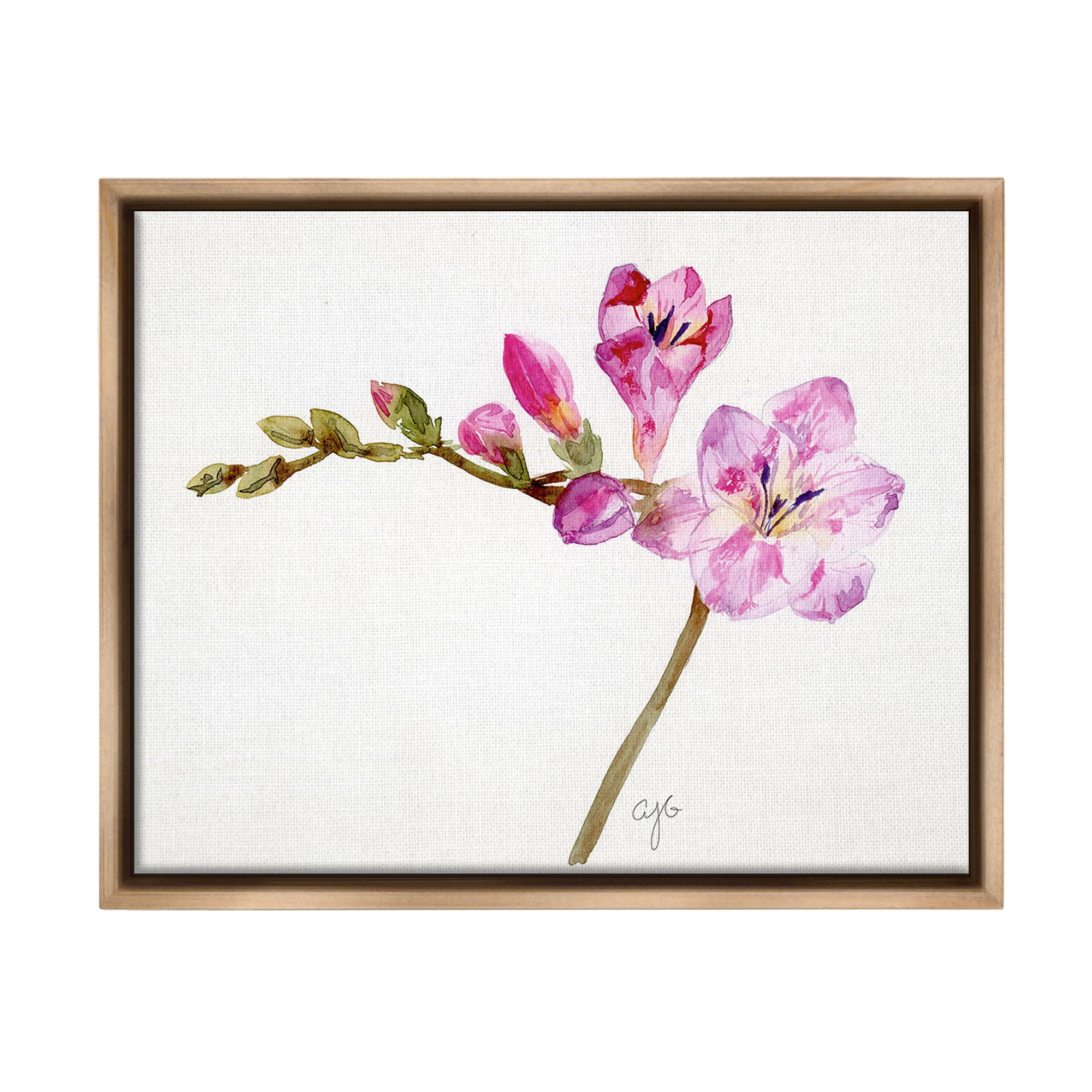 Stupell Industries Orchid Flower Sprig Botanical & Floral Painting Brown Floater Framed Canvas Art Print Wall Art, 31 x 25