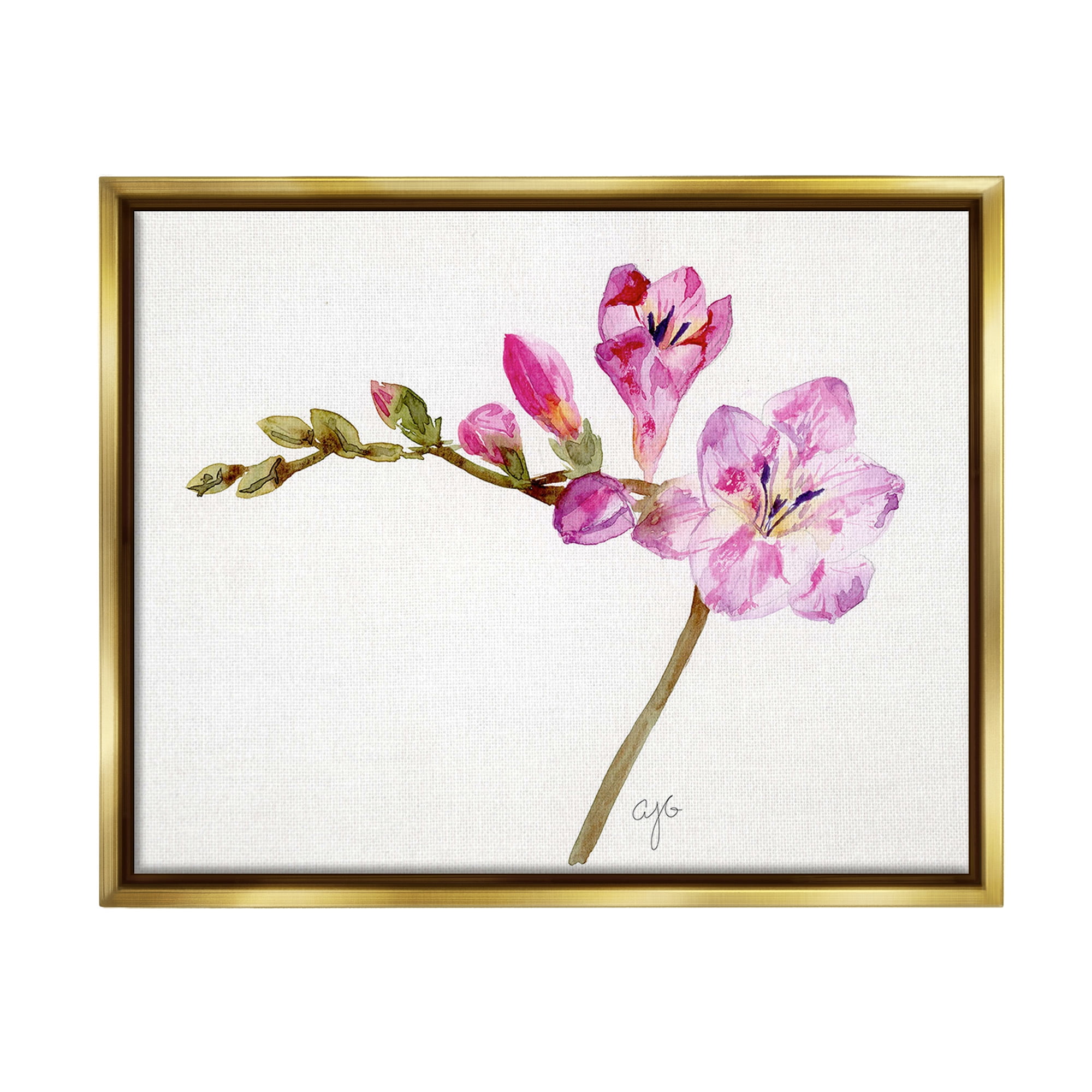 Stupell Industries Orchid Flower Sprig Botanical & Floral Painting Gold Floater Framed Canvas Art Print Wall Art, 31 x 25