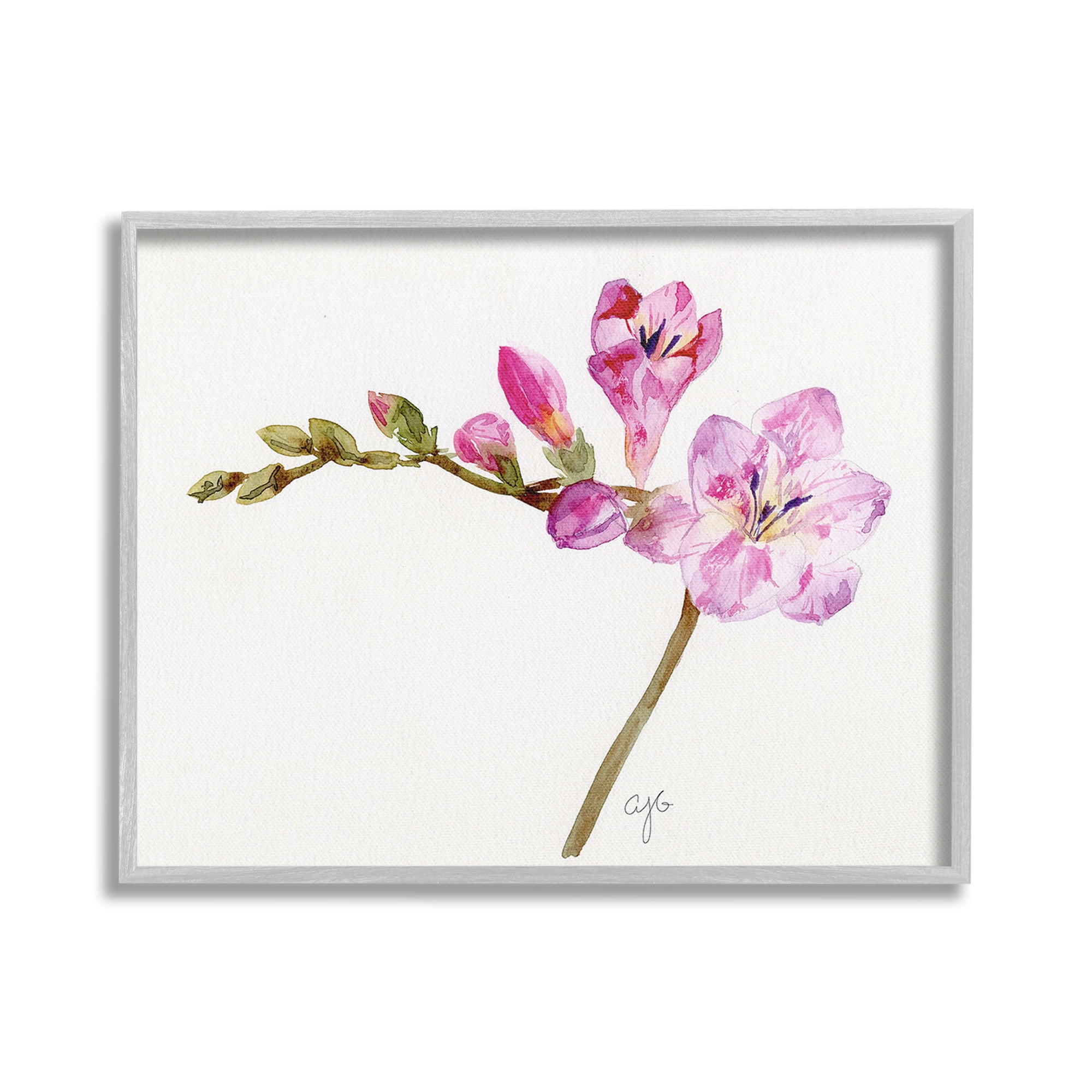 Gray Framed Orchid Flower Sprig Abstract Canvas Print, 30 x 24