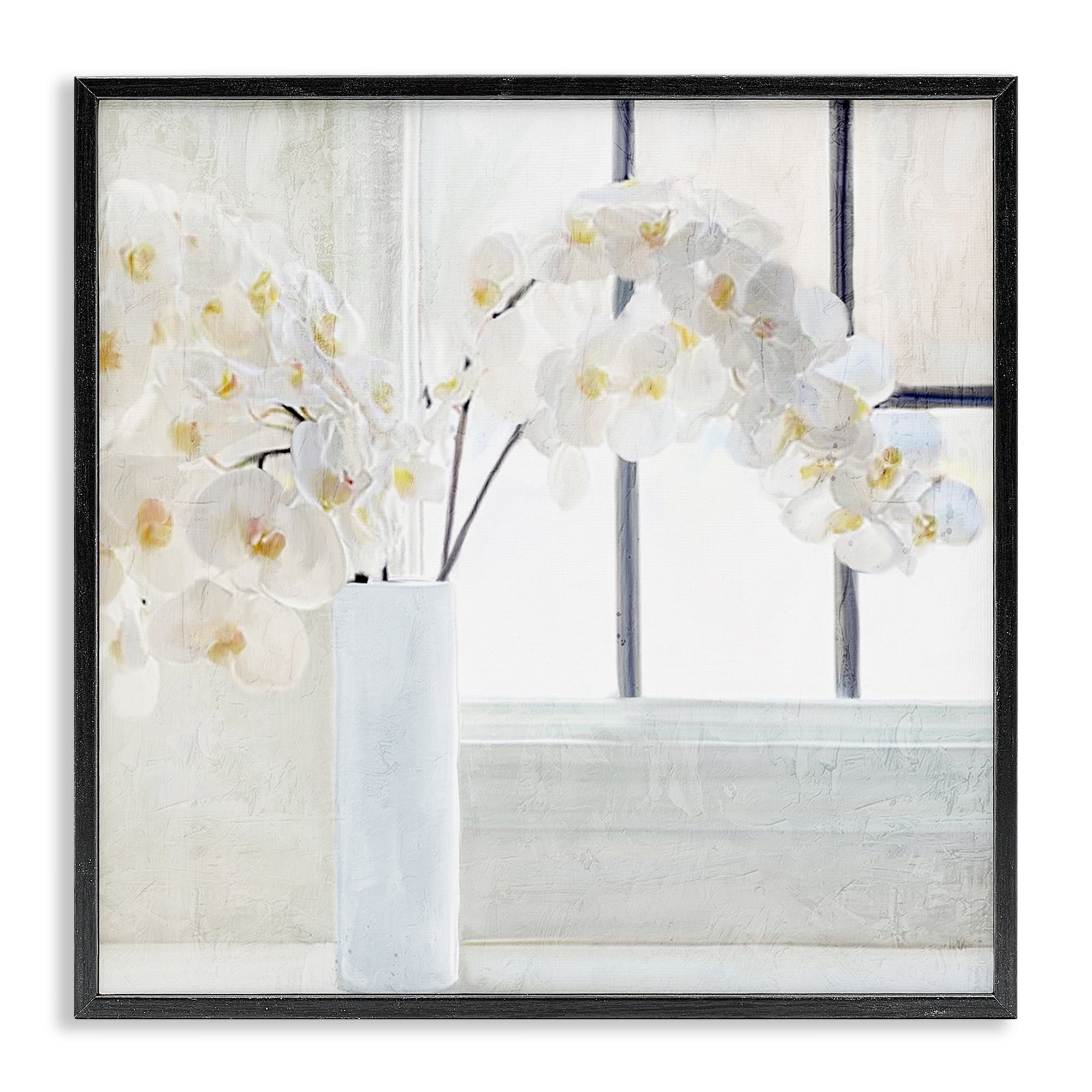 Stupell Industries Orchid Stems Windowsill Plants & Flowers Painting Black Framed Art Print Wall Art, 17 x 17