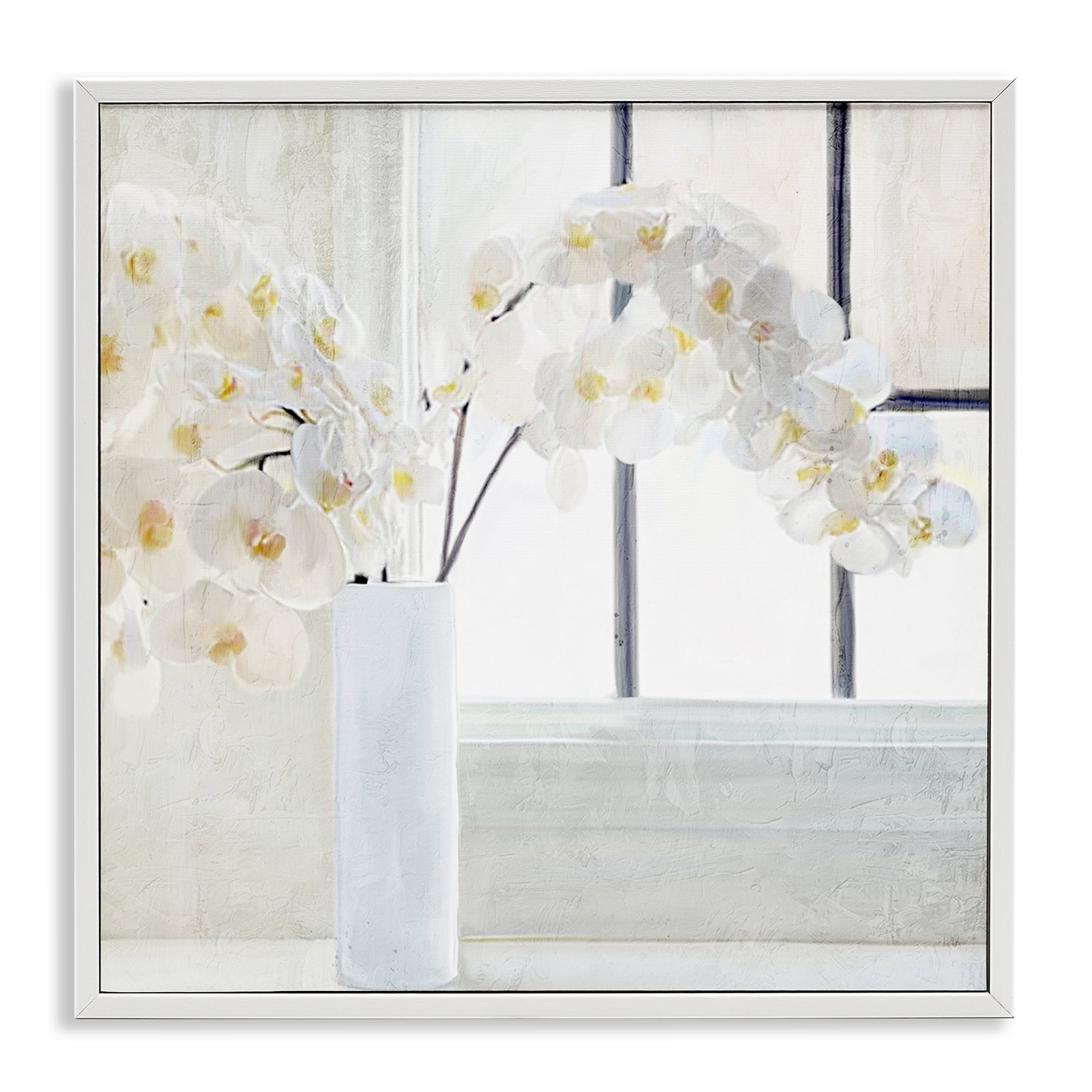 Stupell Industries Orchid Stems Windowsill Plants & Flowers Painting White Framed Art Print Wall Art, 24 x 24