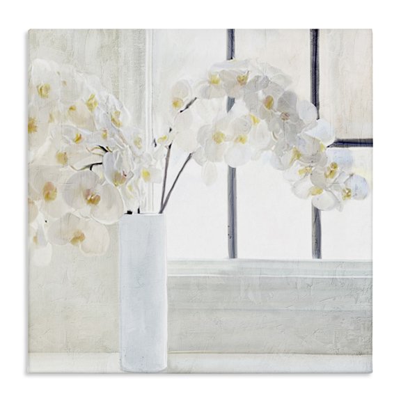 Stupell Industries Orchid Stems Windowsill Plants & Flowers Painting Wrapped Canvas Art Print Wall Art, 30 x 30