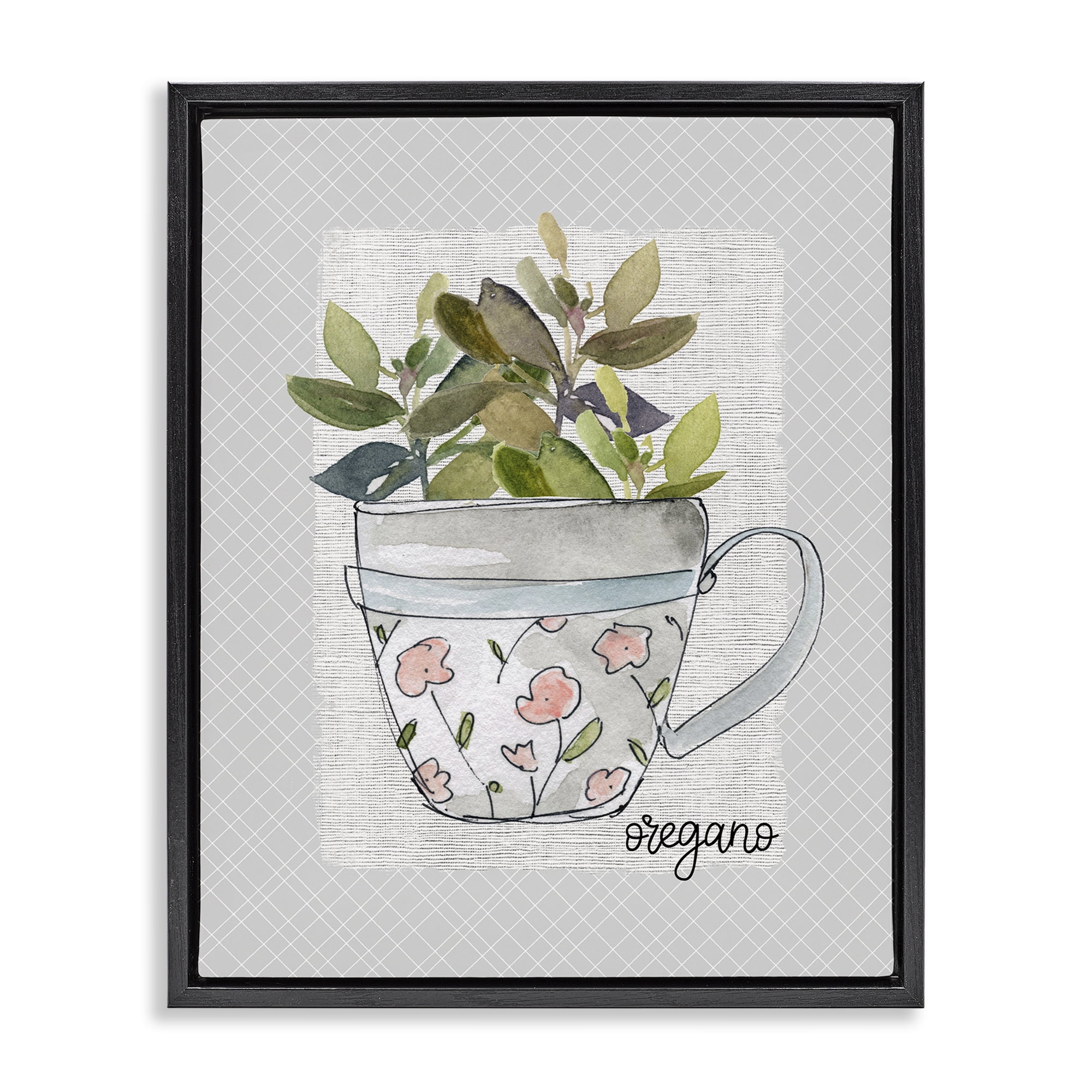 Stupell Industries Oregano Herb Mug Black Framed Floater Canvas Wall Art, design by Livi Finn