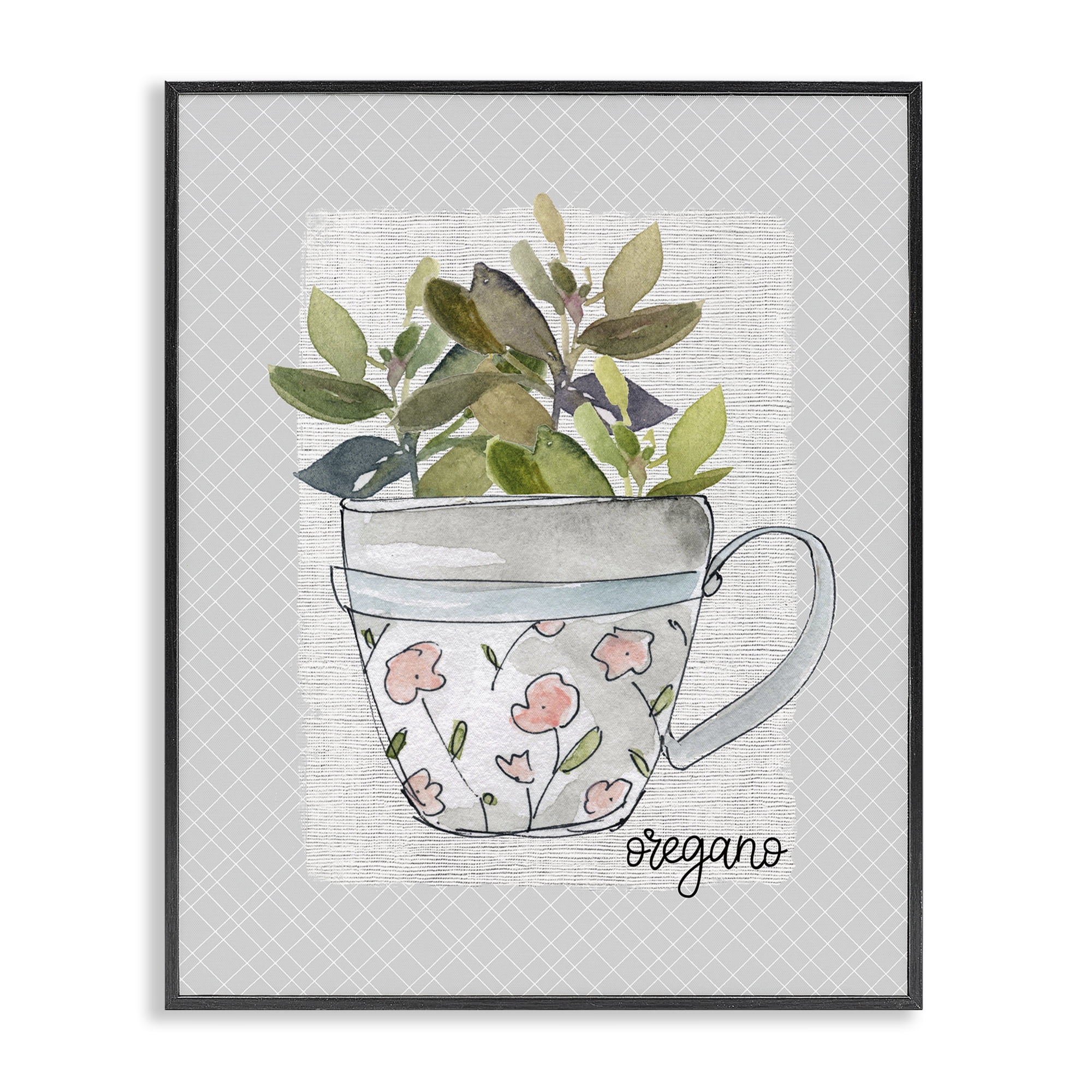 Stupell Industries Oregano Herb Mug Black Framed Giclee Art, design by Livi Finn