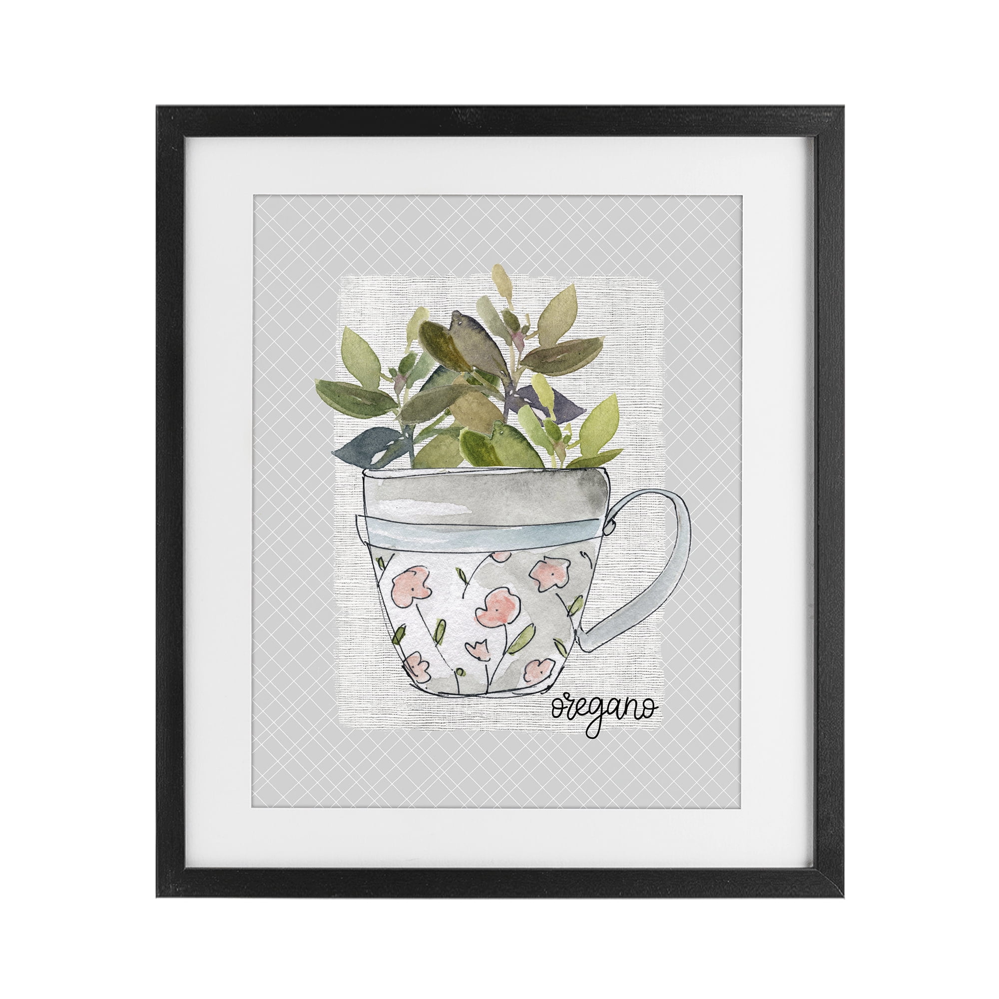 Stupell Industries Oregano Herb Mug Black Framed Print Under Glass, design by Livi Finn