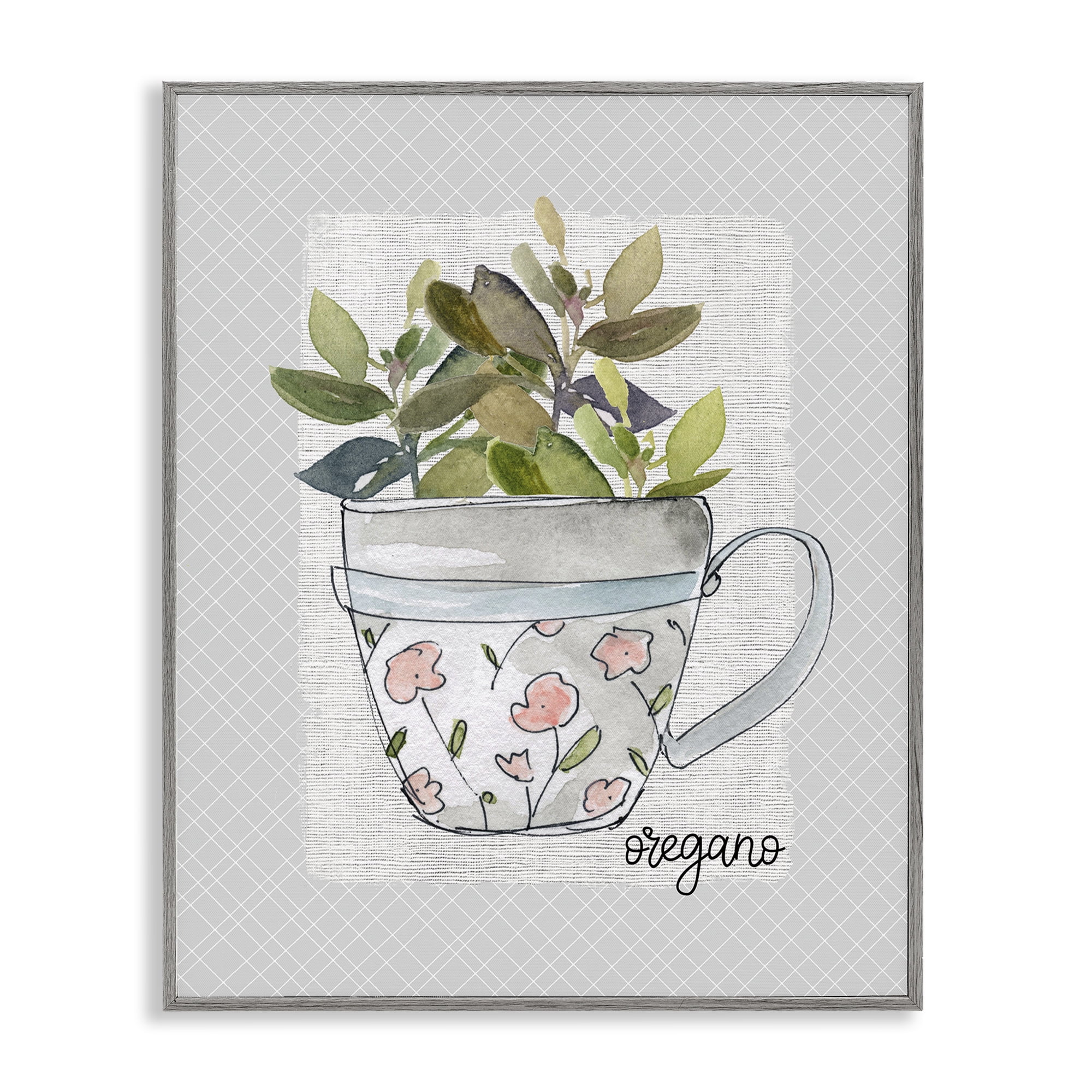 Stupell Industries Oregano Herb Mug Gray Framed Giclee Art, design by Livi Finn