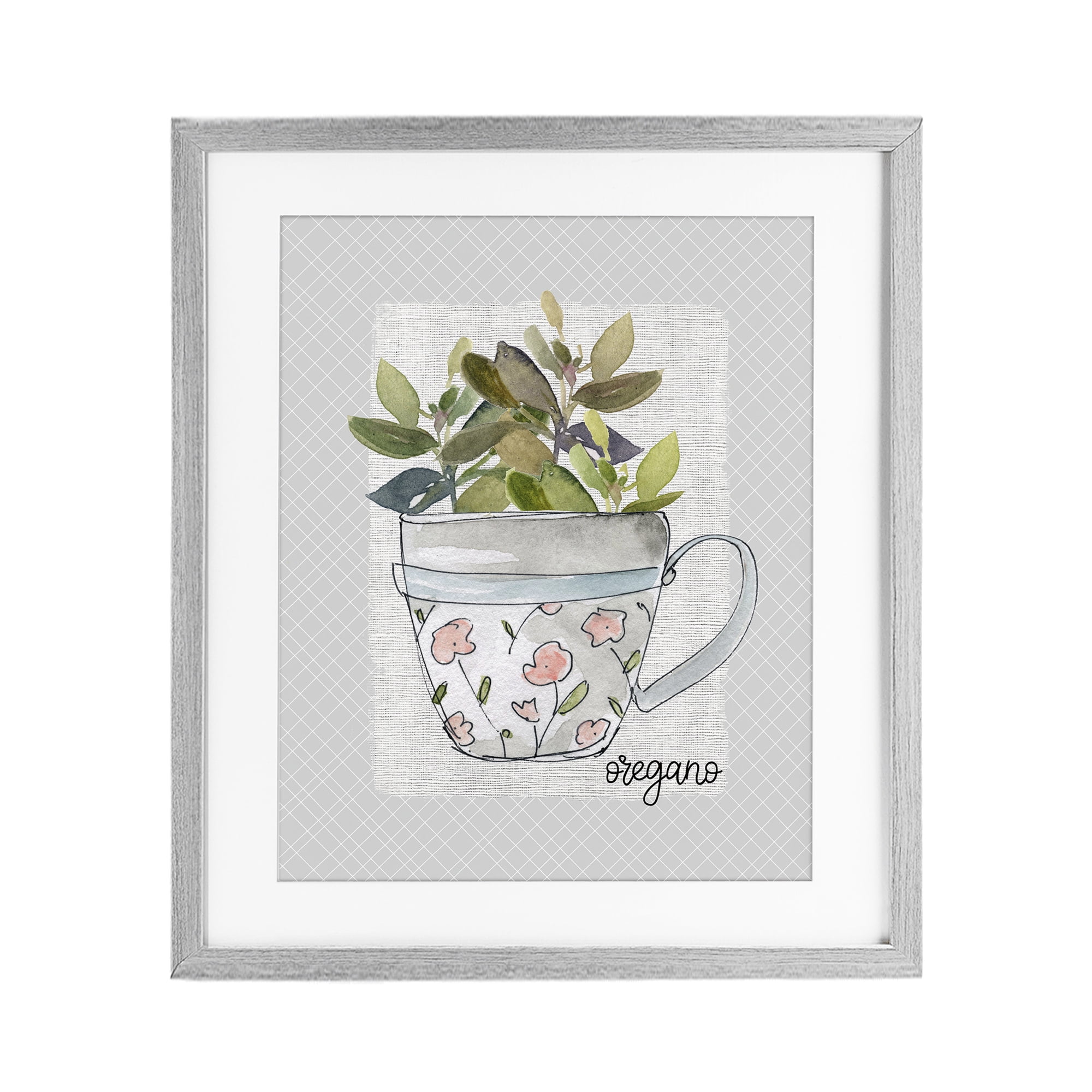 Stupell Industries Oregano Herb Mug Gray Framed Print Under Glass, design by Livi Finn