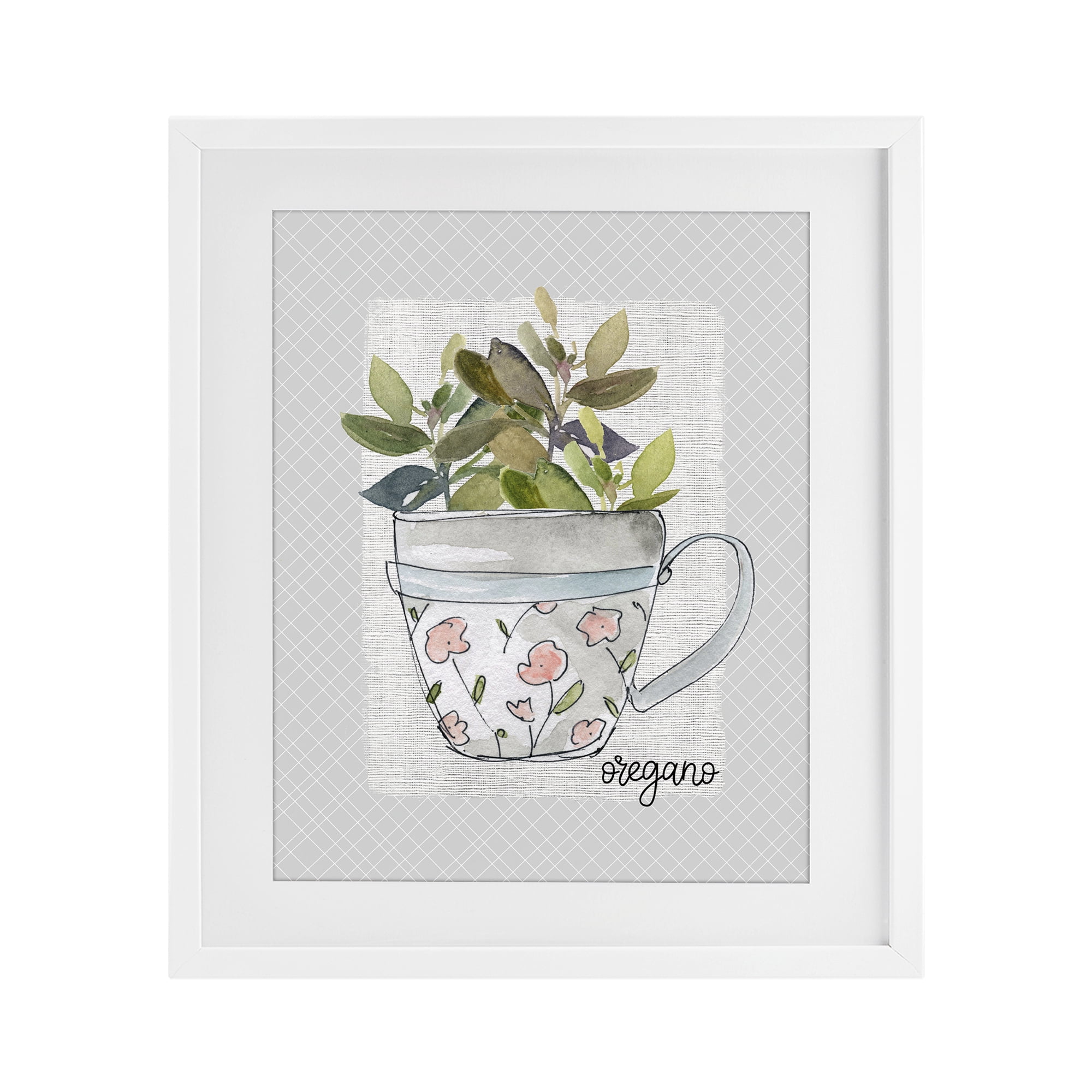 Stupell Industries Oregano Herb Mug White Framed Print Under Glass, design by Livi Finn
