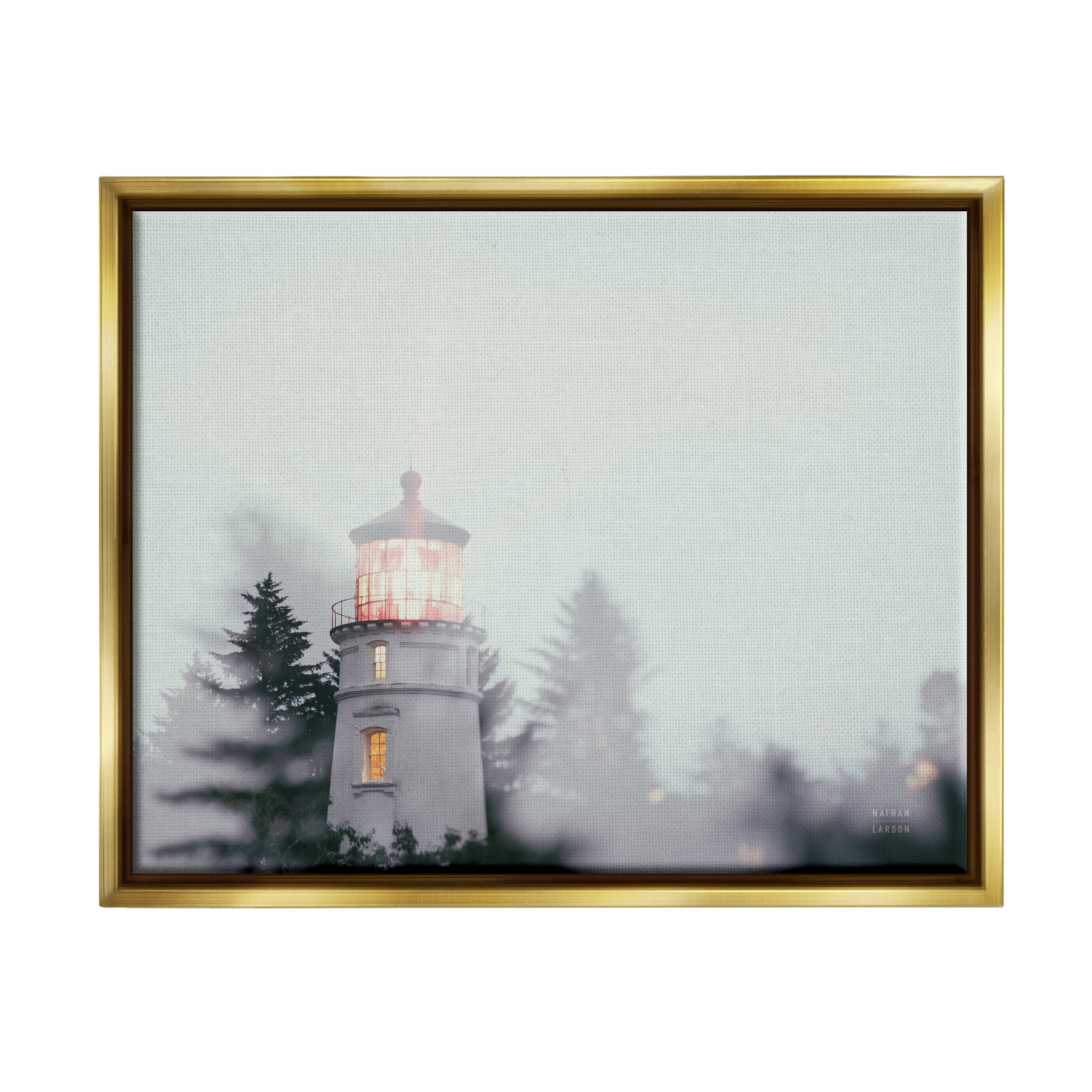 Stupell Industries Oregon Coast Lighthouse Travel & Places Painting Gold Floater Framed Canvas Art Print Wall Art, 21 x 17