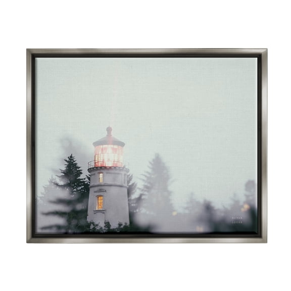 Stupell Industries Oregon Coast Lighthouse Travel & Places Painting Gray Floater Framed Canvas Art Print Wall Art, 21 x 17