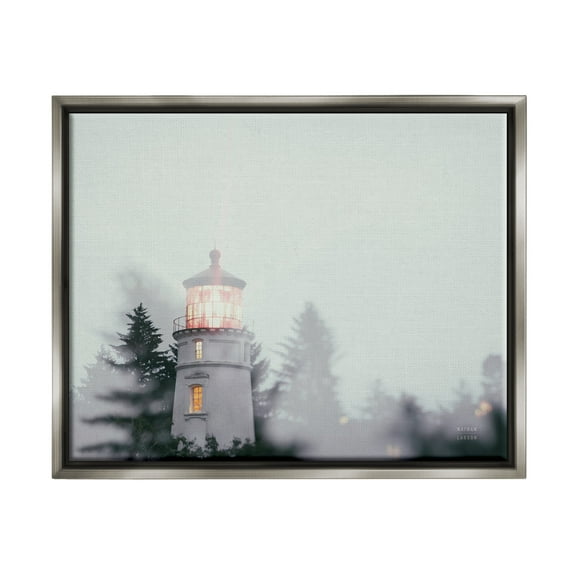 Stupell Industries Oregon Coast Lighthouse Travel & Places Painting Gray Floater Framed Canvas Art Print Wall Art, 31 x 25