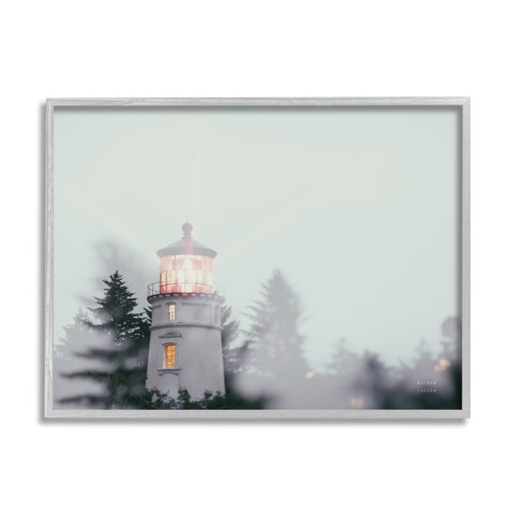 Stupell Industries Oregon Coast Lighthouse Travel & Places Painting Gray Framed Art Print Wall Art, 14 x 11