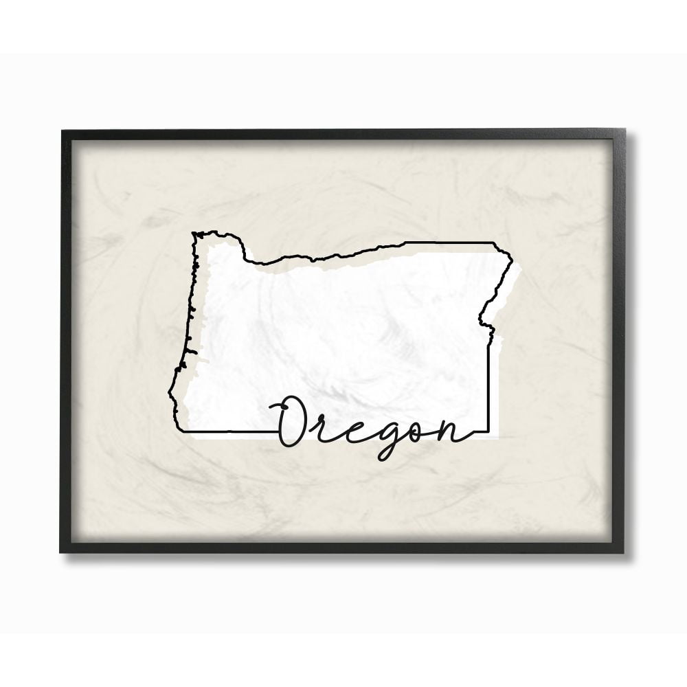 Stupell Industries Oregon Home State Map Neutral Print Design Framed Giclee Texturized Art by Daphne Polselli