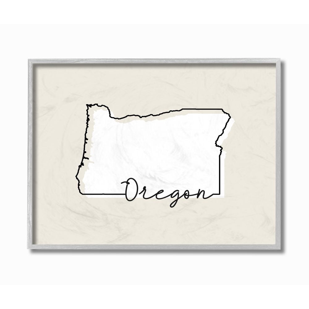 Stupell Industries Oregon Home State Map Neutral Print Design Gray Farmhouse Rustic Framed Giclee Texturized Art by Daphne Polselli
