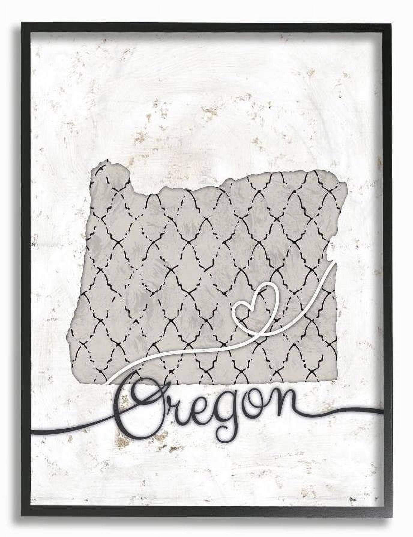 Stupell Industries Oregon Patterned Grey US State Design Framed Wall Art by Ziwei Li