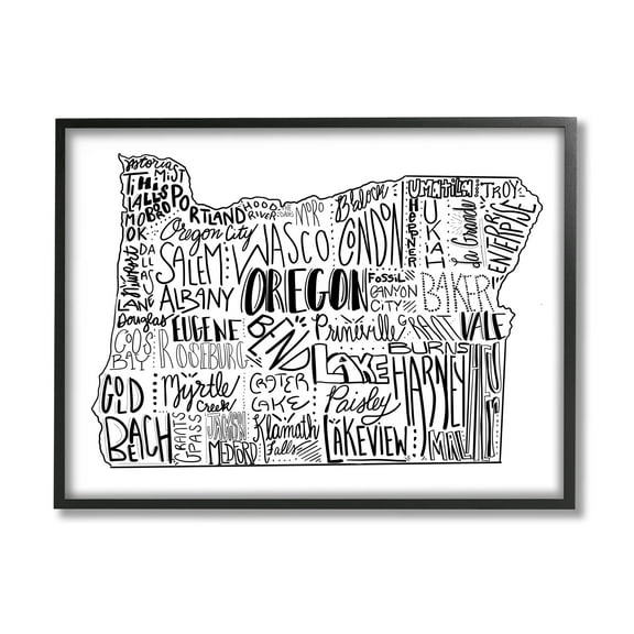 Stupell Industries Oregon State Cities Map Graphic Art Black Framed Art Print Wall Art, Design by The Saturday Evening Post