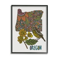 Stupell Industries Oregon State Flower Bird Graphic Art Black Framed Art Print Wall Art, Design by Valentina Harper