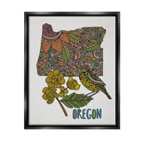 Stupell Industries Oregon State Flower Bird Graphic Art Jet Black Floating Framed Canvas Print Wall Art, Design by Valentina Harper