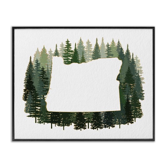 Stupell Industries Farmhouse Oregon State Outline Green Pine Tree Forest Black Framed Giclee Art, 14 x 11, by Ziwei Li