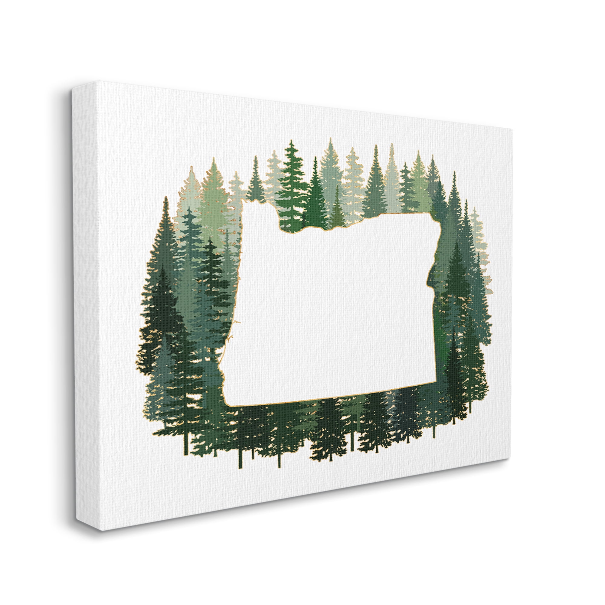 Stupell Industries Oregon State Outline Green Pine Tree Forest Town & City Painting Gallery Wrapped Canvas Art Print Wall Art, 16 x 20