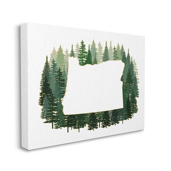 Stupell Industries Oregon State Outline Green Pine Tree Forest Town & City Painting Gallery Wrapped Canvas Art Print Wall Art, 30 x 40