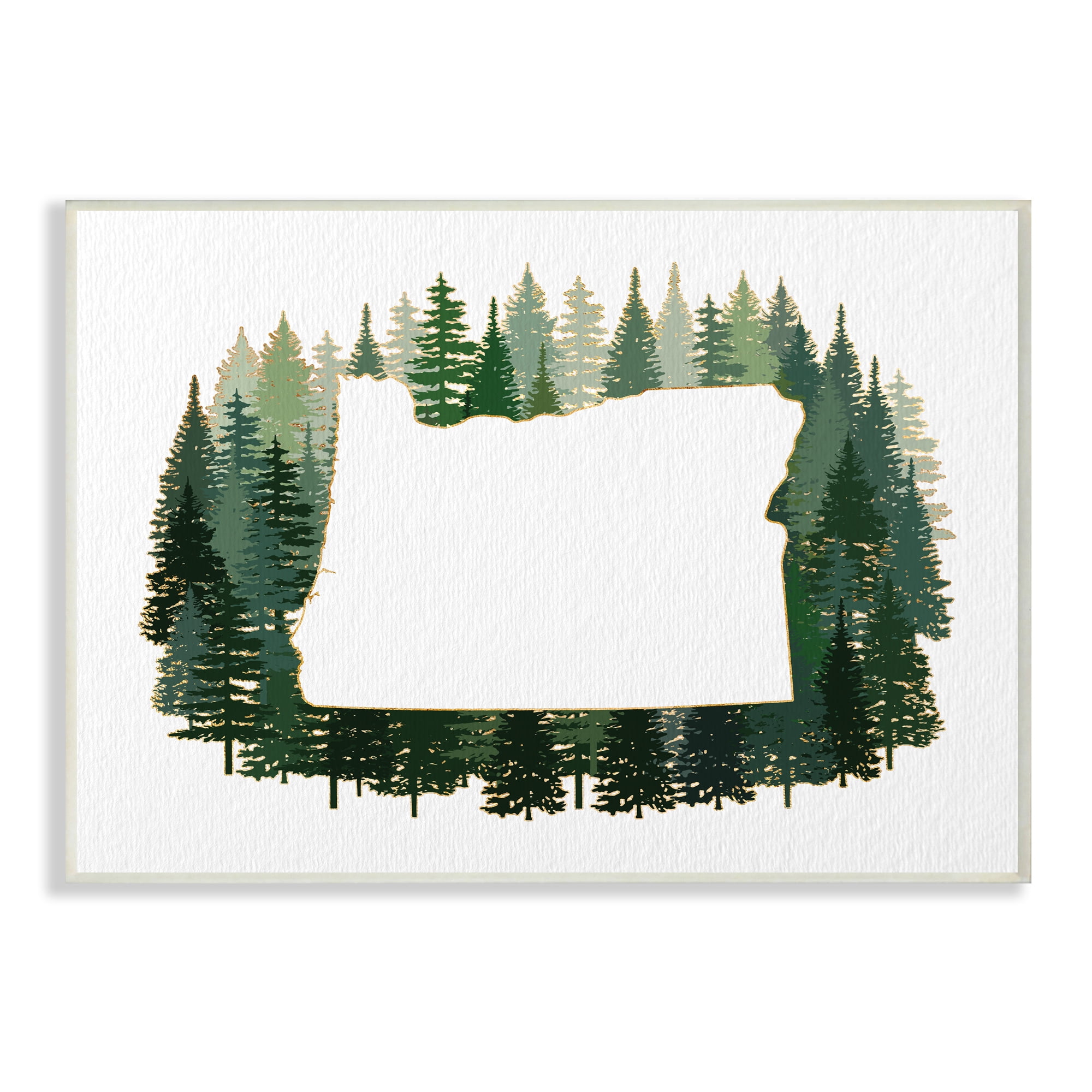 Stupell Industries Oregon State Outline Green Pine Tree Forest Town & City Painting Unframed Art Print Wall Art, 13 x 19