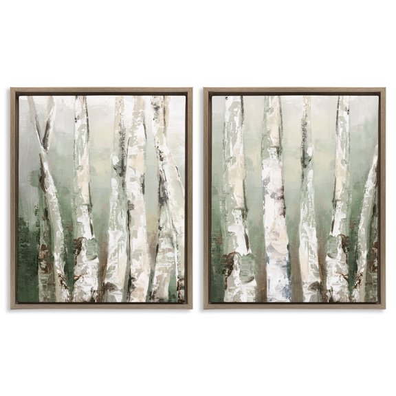 Stupell Industries Organic Birch Forest Trees 2 Piece Brown Framed Floater Canvas Set design by Luna Mavis, 31 x 25