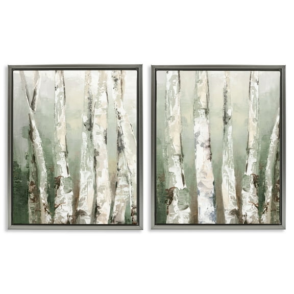 Stupell Industries Organic Birch Forest Trees 2 Piece Gray Framed Floater Canvas Set design by Luna Mavis, 21 x 17