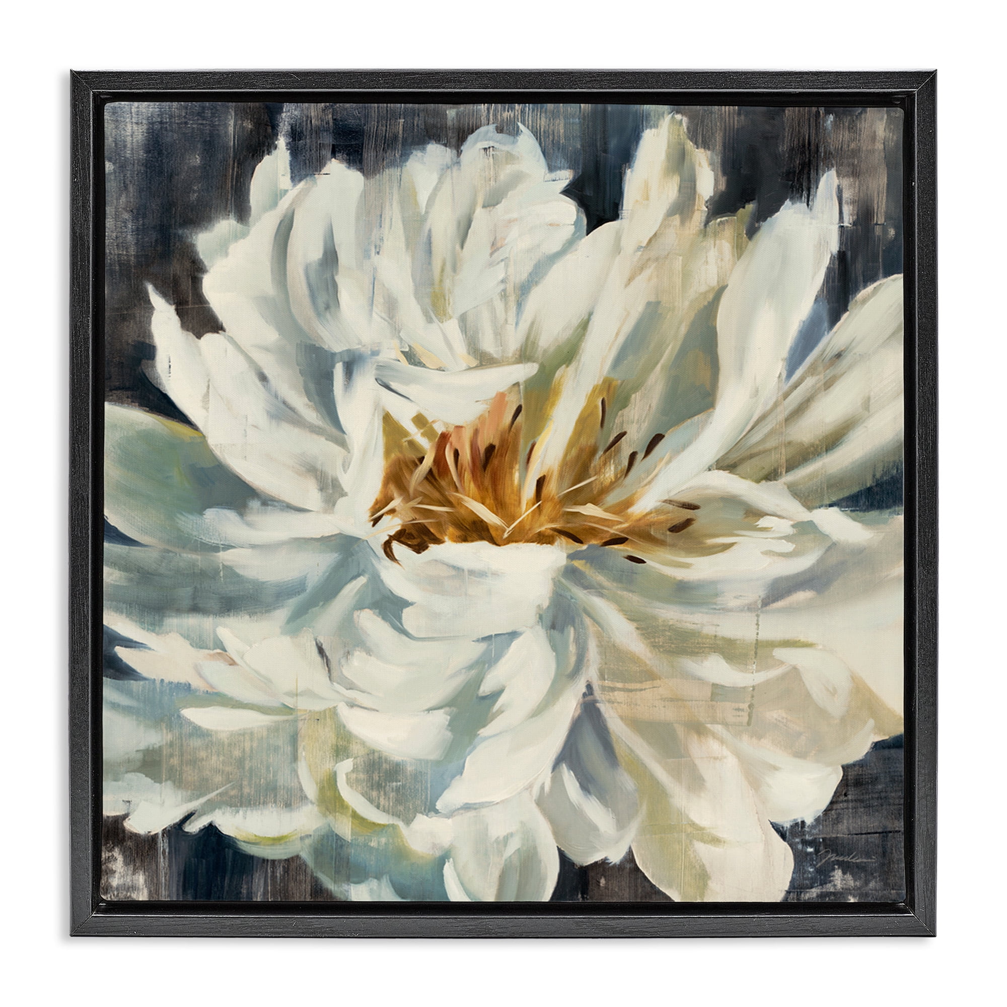 Stupell Industries Organic Blooming White Petals Botanical & Floral Painting Black Floater Framed Canvas Art Print Wall Art, 25 x 25