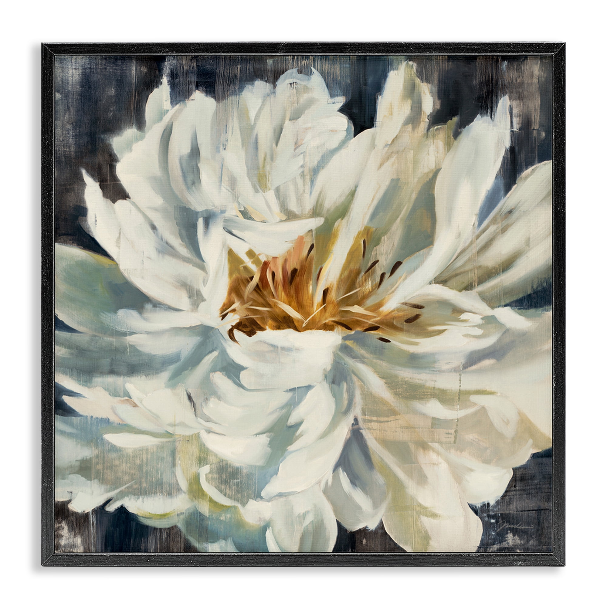 Stupell Industries Organic Blooming White Petals Botanical & Floral Painting Black Framed Art Print Wall Art, 17 x 17
