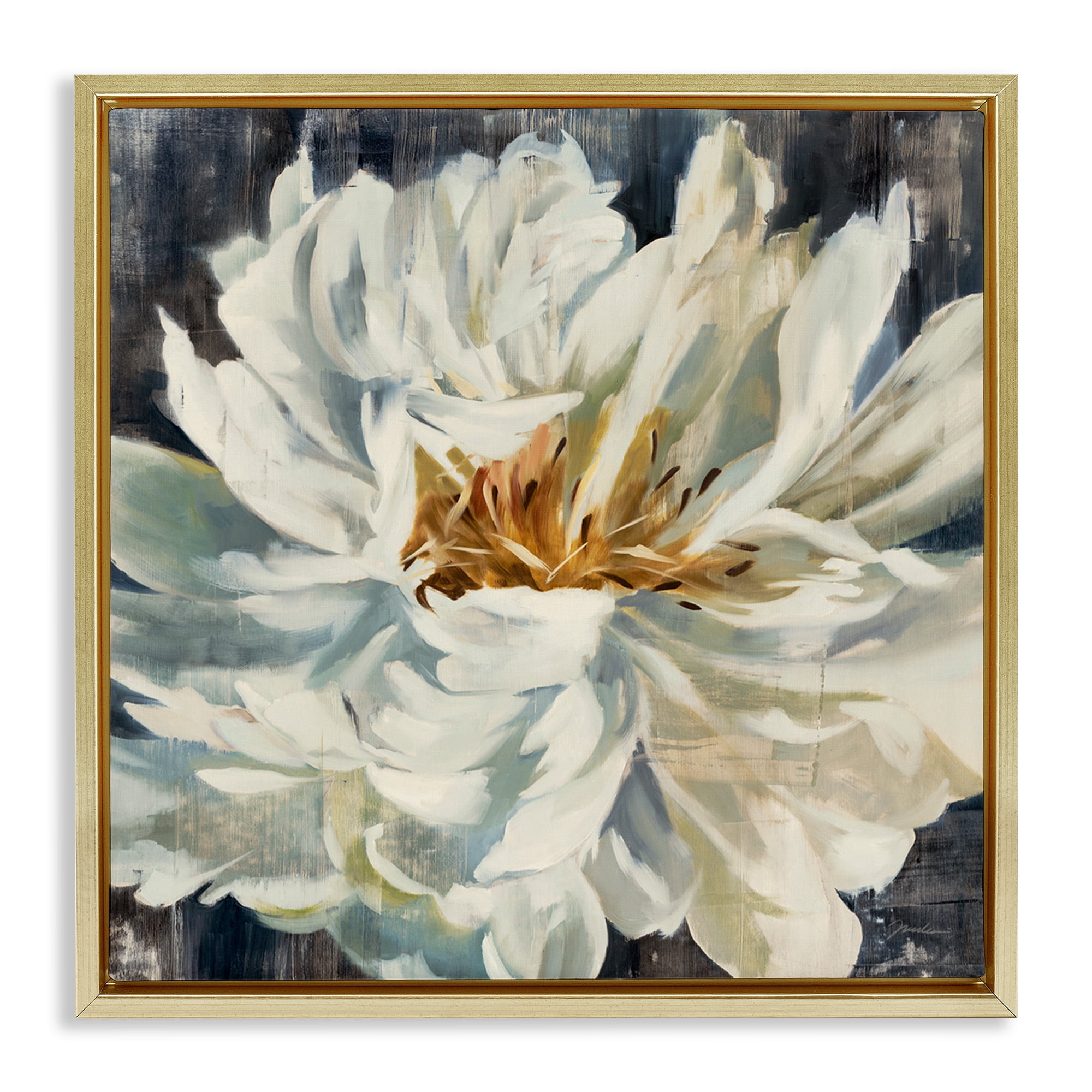 Stupell Industries Organic Blooming White Petals Botanical & Floral Painting Gold Floater Framed Canvas Art Print Wall Art, 25 x 25