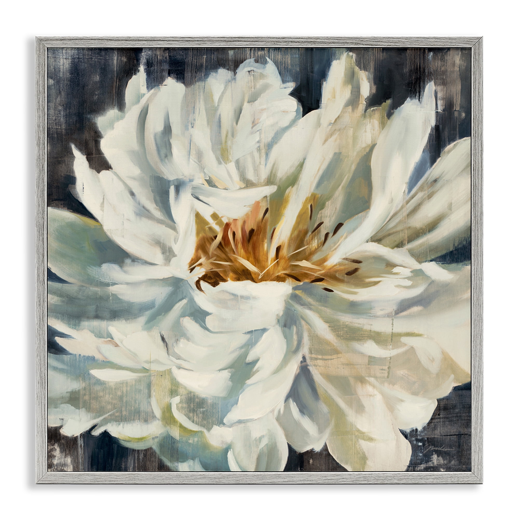 Stupell Industries Organic Blooming White Petals Botanical & Floral Painting Gray Framed Art Print Wall Art, 12 x 12