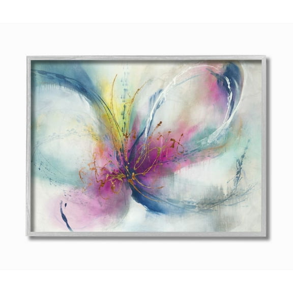 Stupell Industries Organic Butterfly Shape Pink Blue Nature Painting Framed Wall Art Design by K. Nari, 11" x 14", Gray Framed