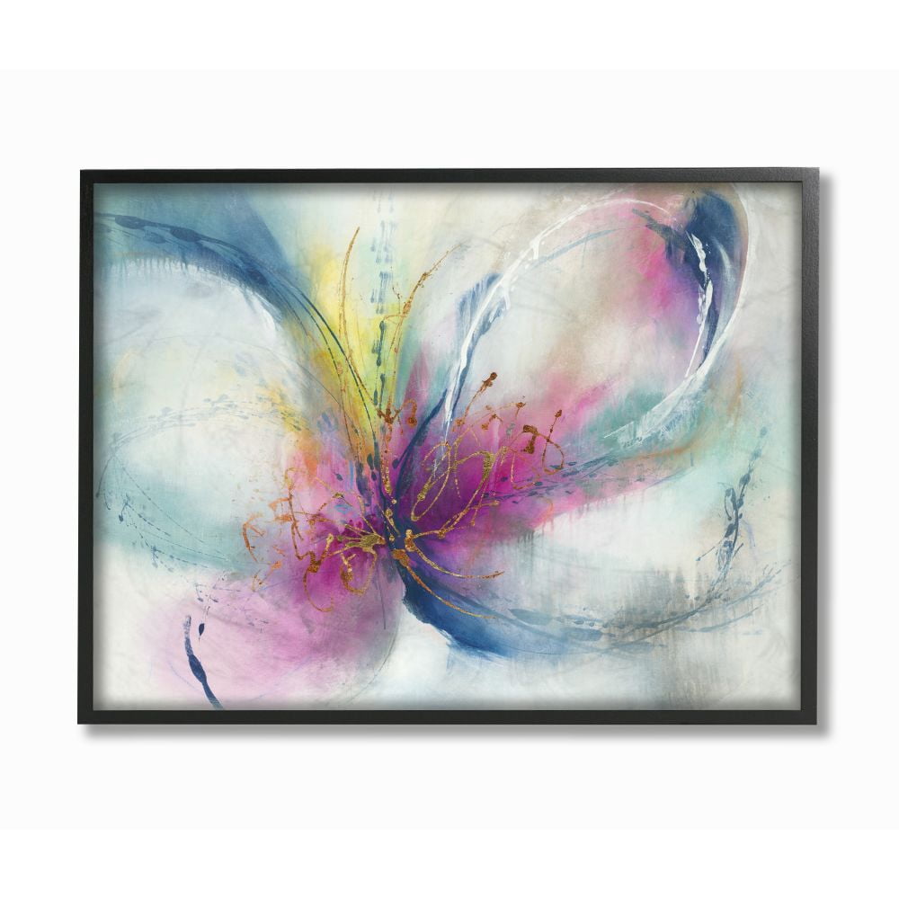 Stupell Industries Organic Butterfly Shape Pink Blue Nature Painting Framed Wall Art Design by K. Nari, 24" x 30", Black Framed